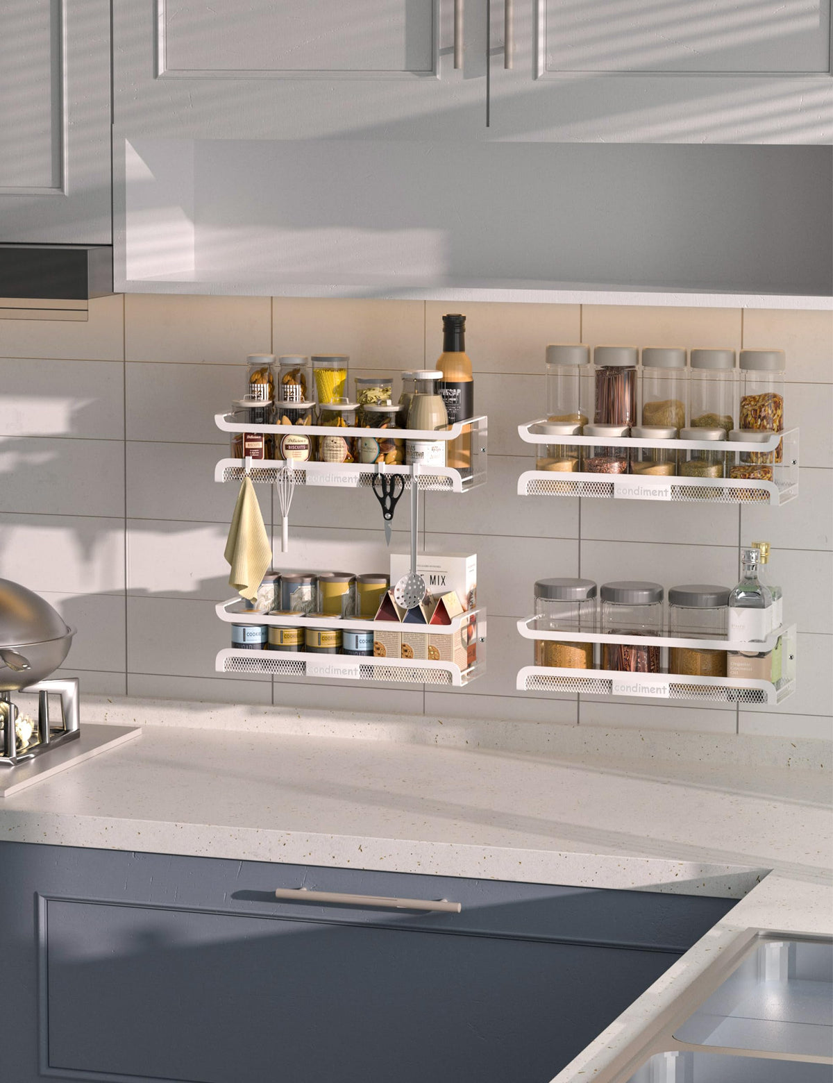Spice Rack Wall Mount with Hooks (2 Count)