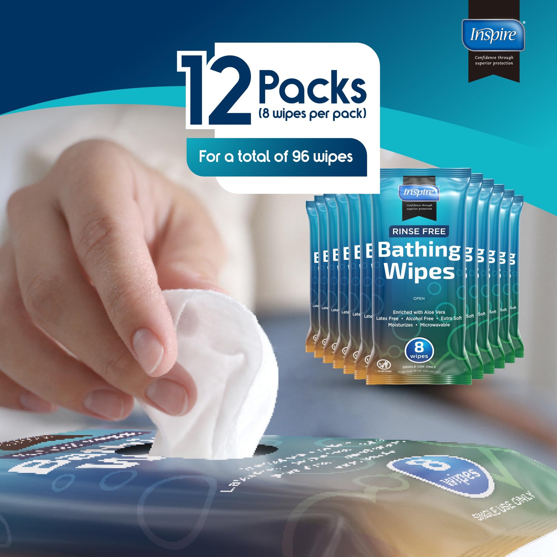 Body Wipes for adults bathing rinse free (80 Count)