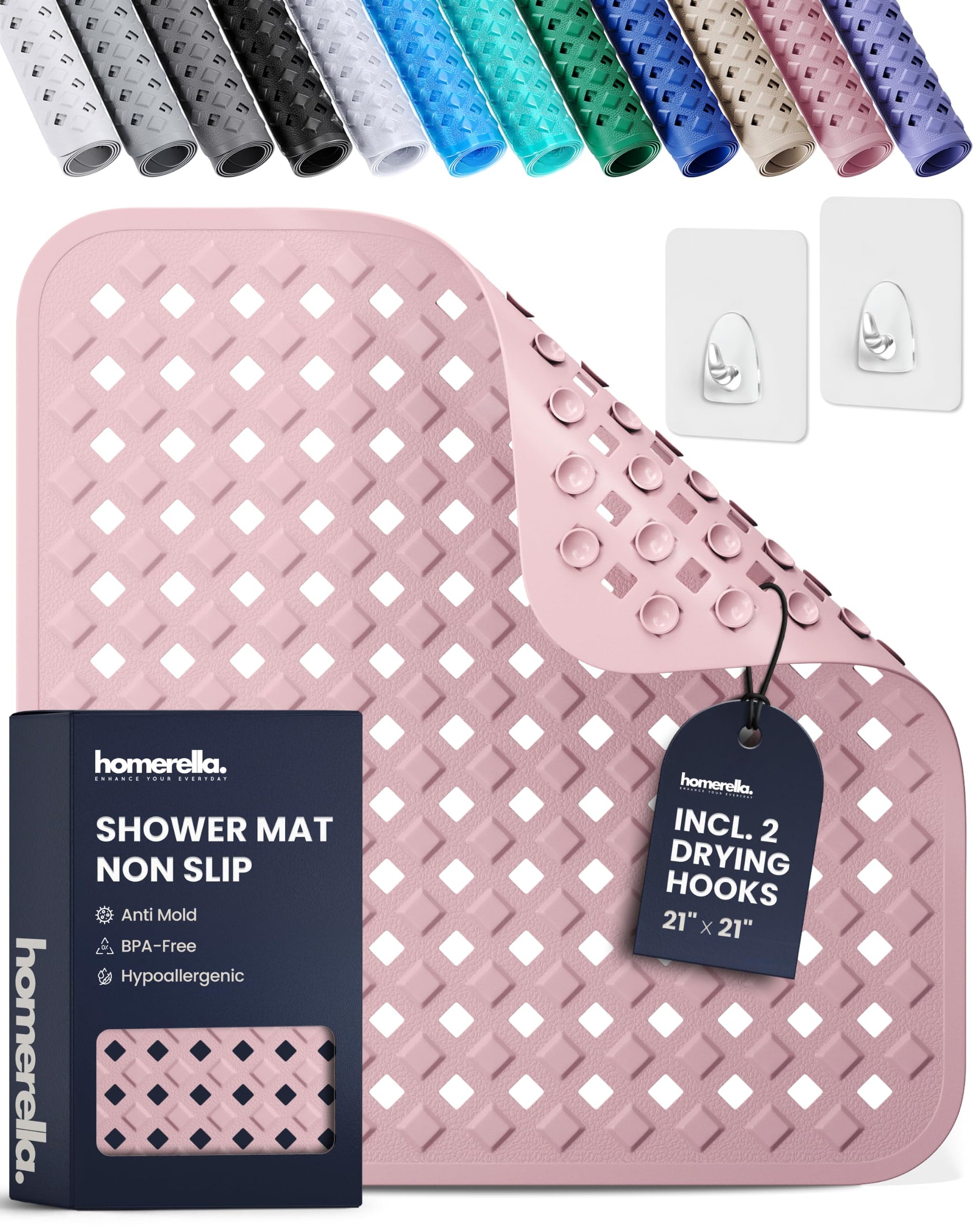 Square Shower Mat Non Slip Anti Mold 21x21 Anti Slip Shower Mat