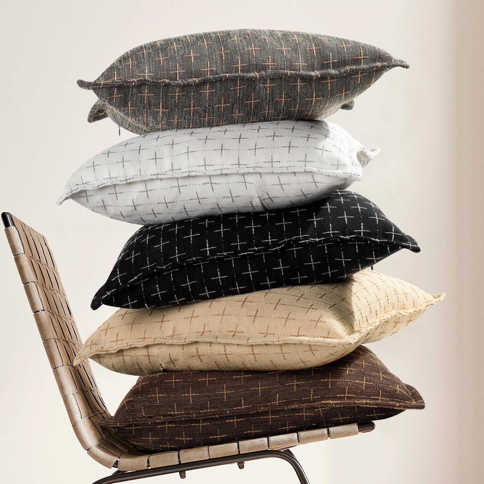 Pillow Covers 24x24 Set of 2 Soft Polyester Textured Pillow Covers with Stylish Flange Edge Cozy Farmhouse Throw Pillows for Couch Bed Sofa Living Room (2 Count)