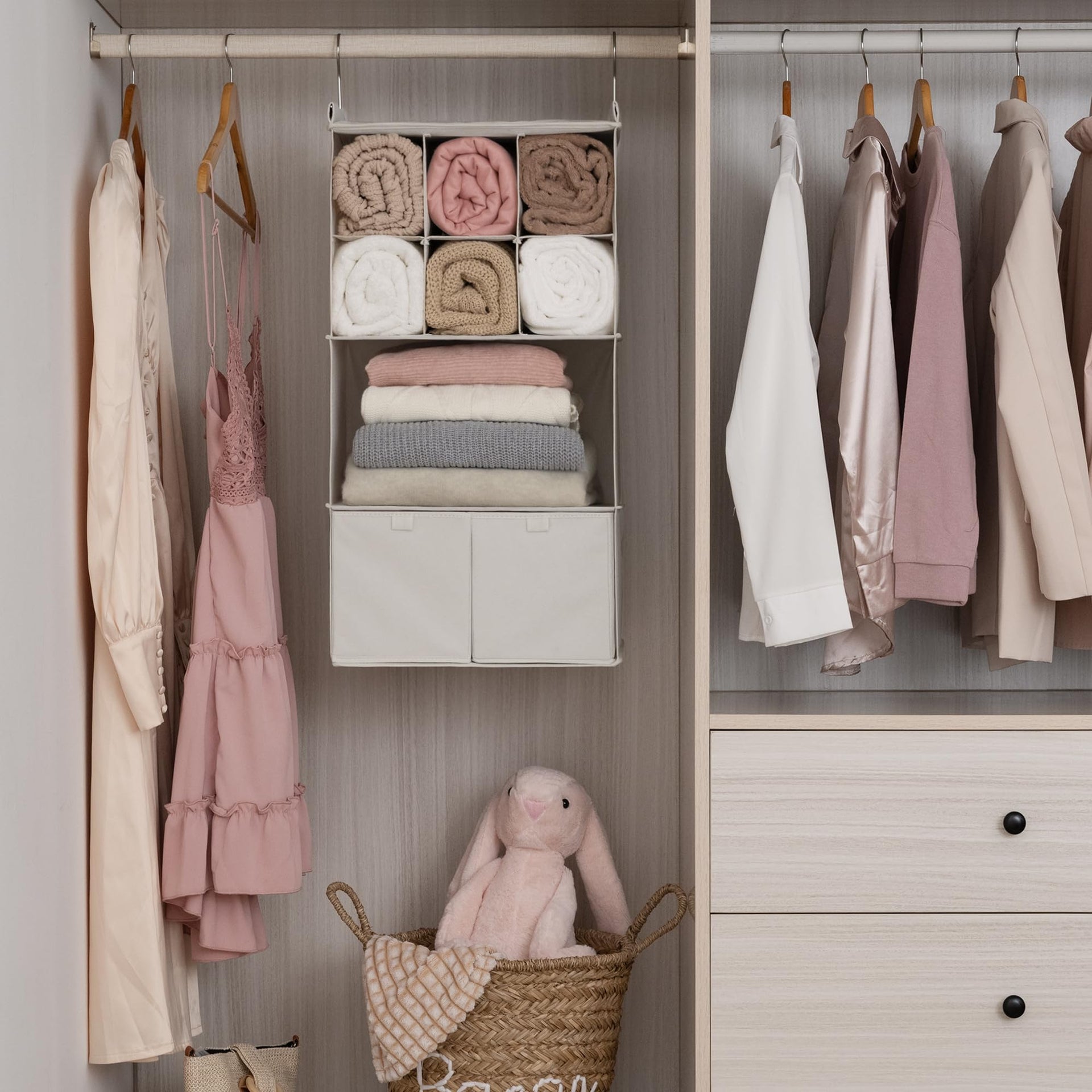 4 Shelf Hanging Closet Organizer with Drawer