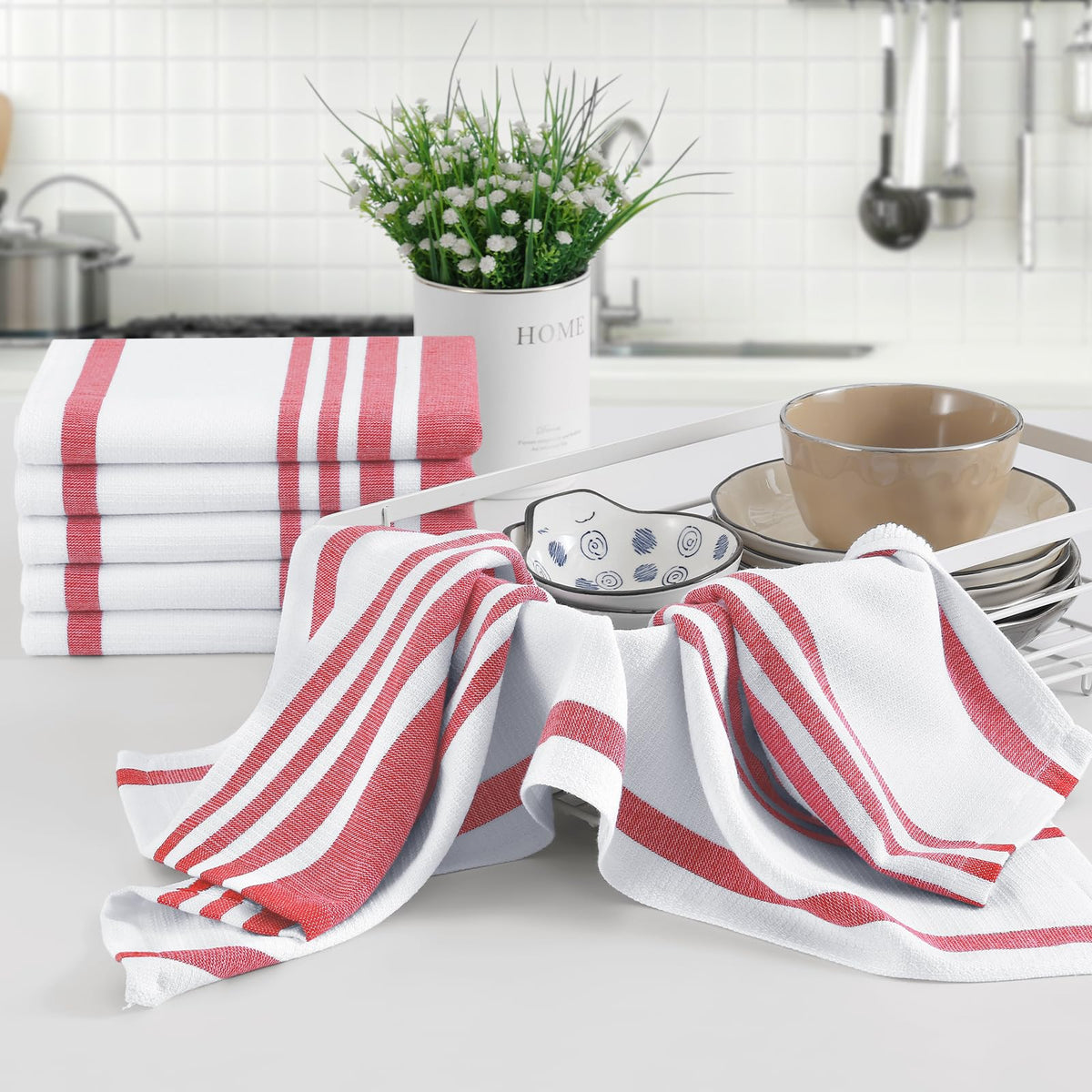 Premium Cotton Stripe Kitchen Towels 8 Pack (8 Count)