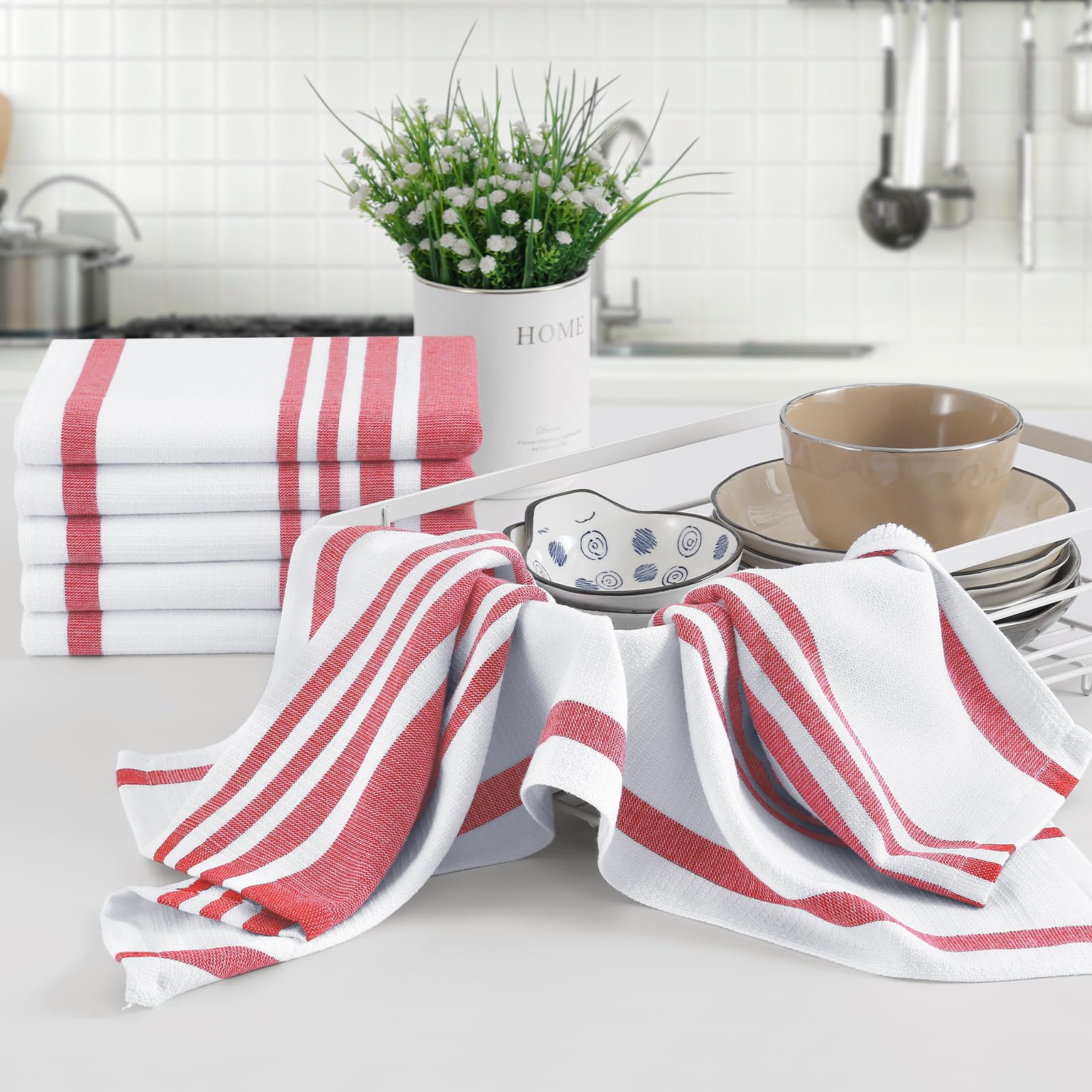 Premium Cotton Stripe Kitchen Towels 8 Pack (8 Count)