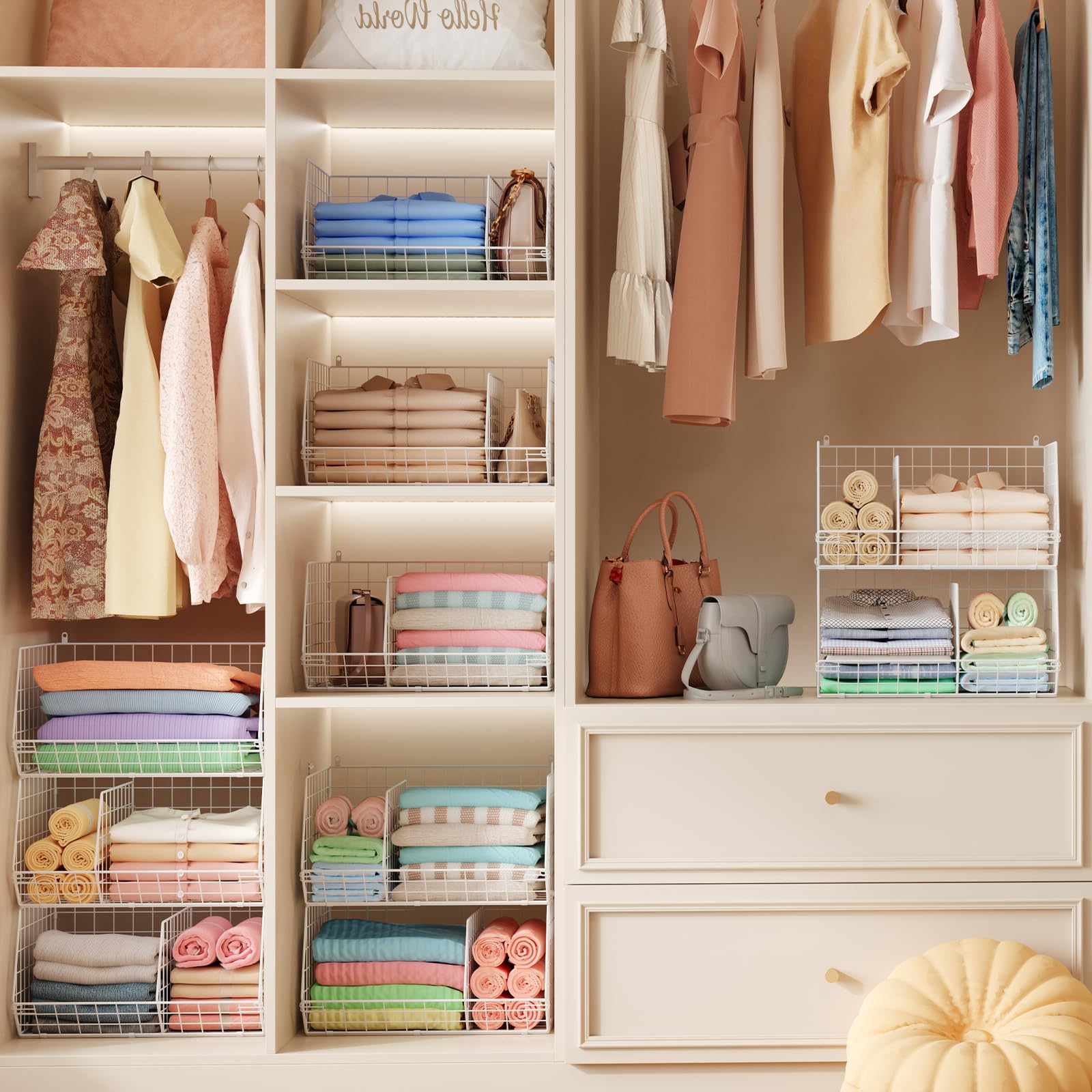 3 Tier Extra Large Closet Hanging Shelves with Divider (3 Count)