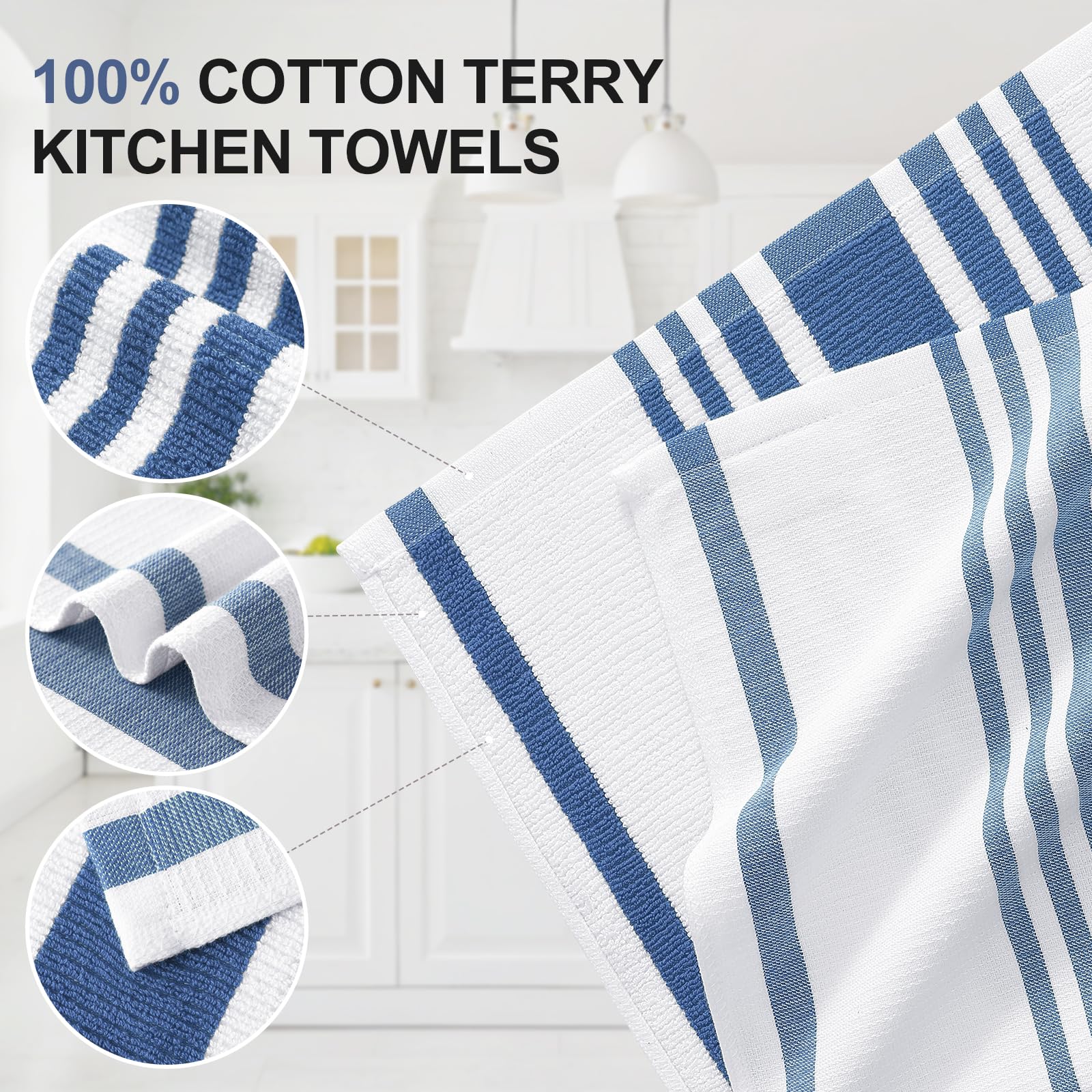 Premium Cotton Stripe Kitchen Towels 3 Pack (3 Count)