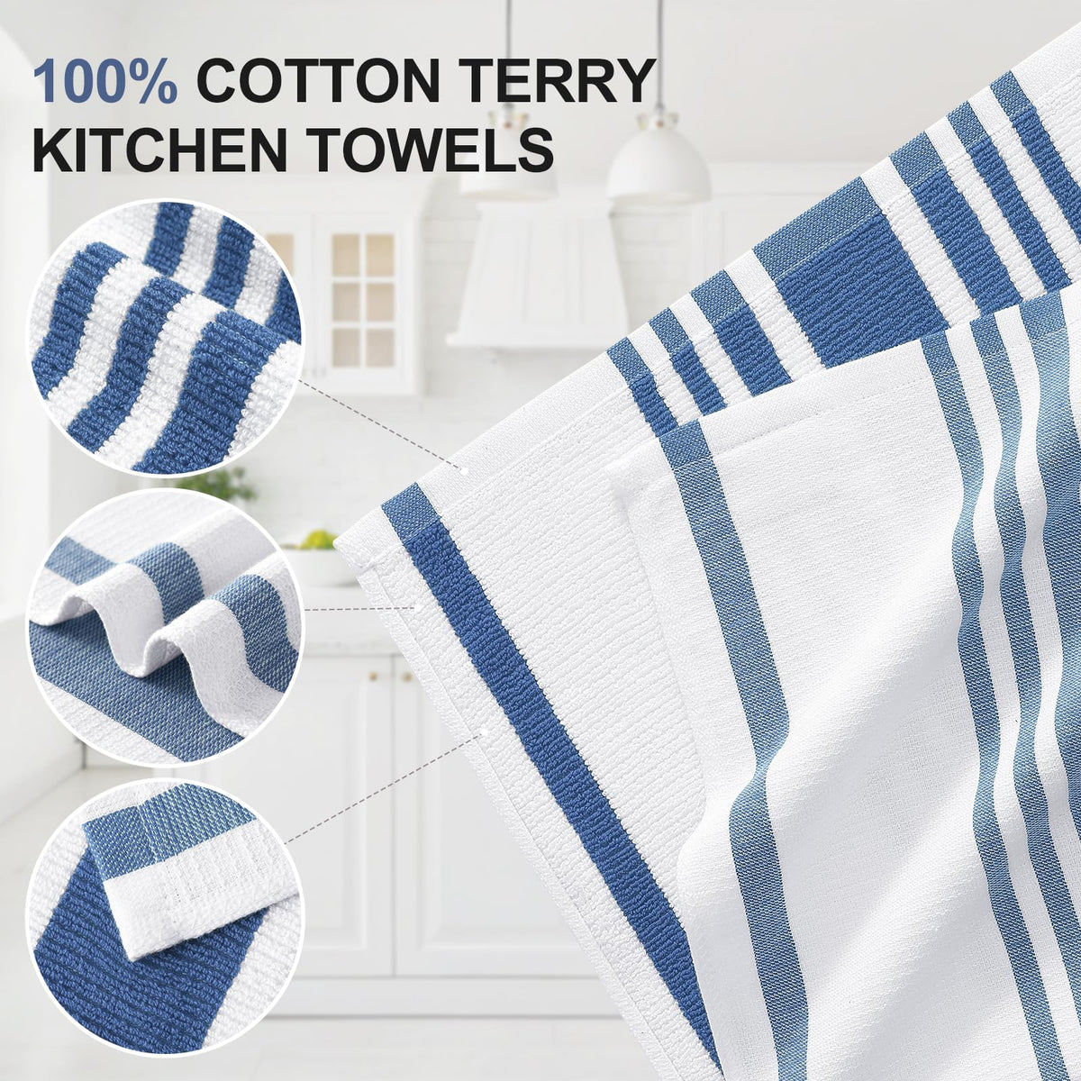 Premium Cotton Stripe Kitchen Towels 6 Pack (6 Count)
