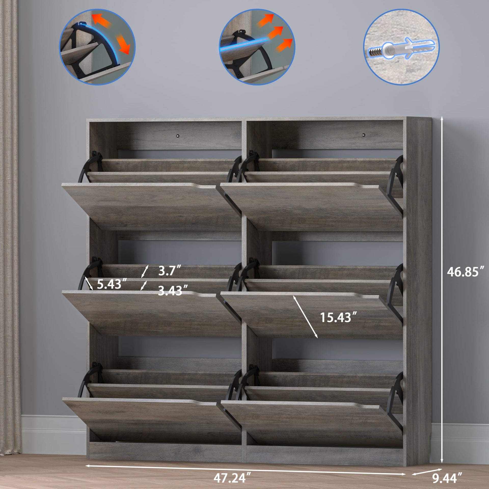 Shoe Cabinet with 6 Flip Drawers