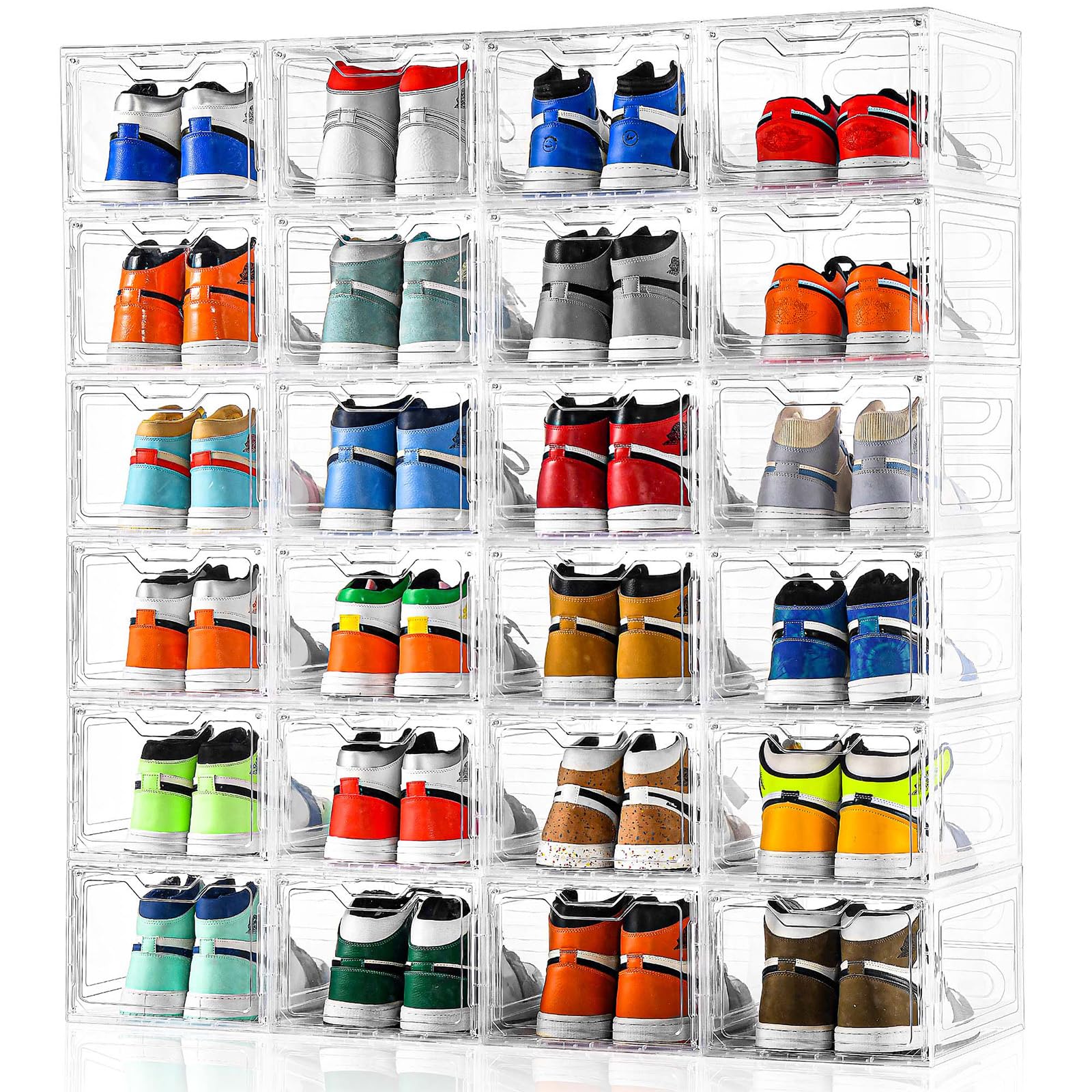 12 Pack Thicken & Sturdy Clear Shoe Storage Organizer with Magnetic Door (12 Count)