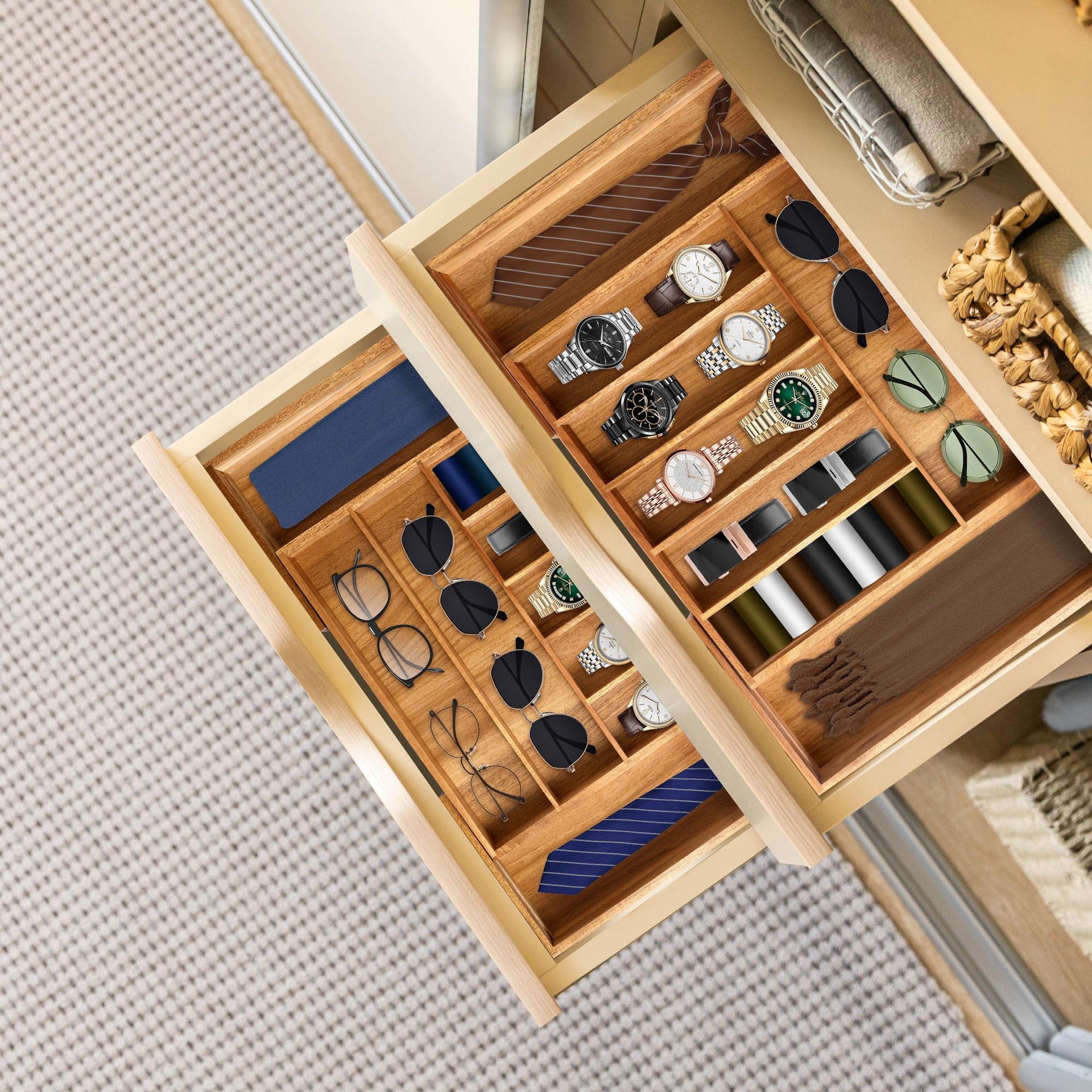 Large Premium Acacia Silverware Organizer