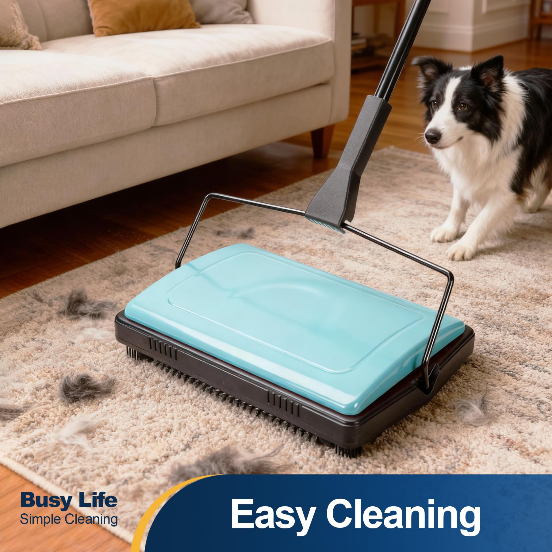 Carpet Sweeper Cleaner Manual Household Sweeper Lightweight Blue