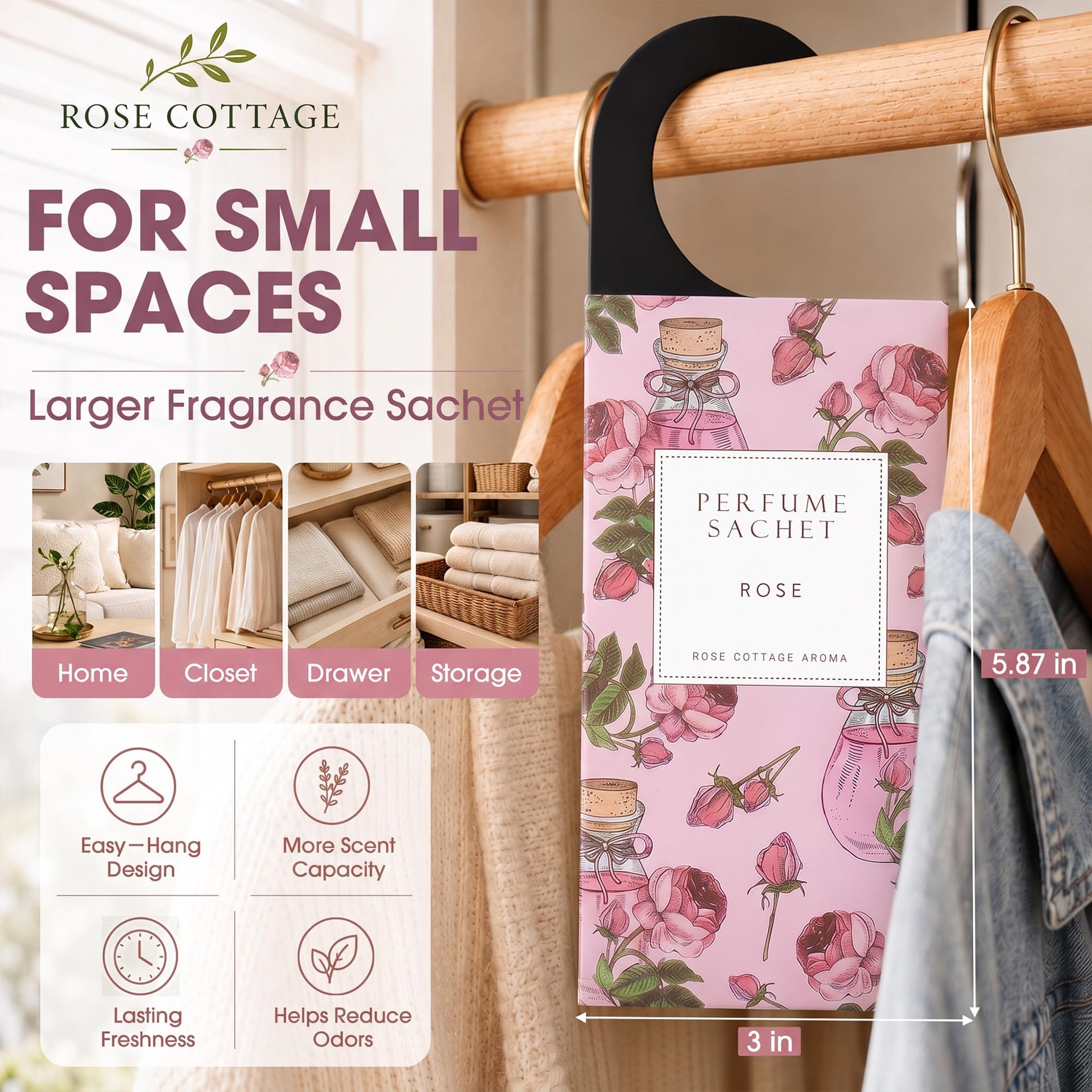 Large 12 Packs Rose Hanging Scented Sachets Long (12 Count)