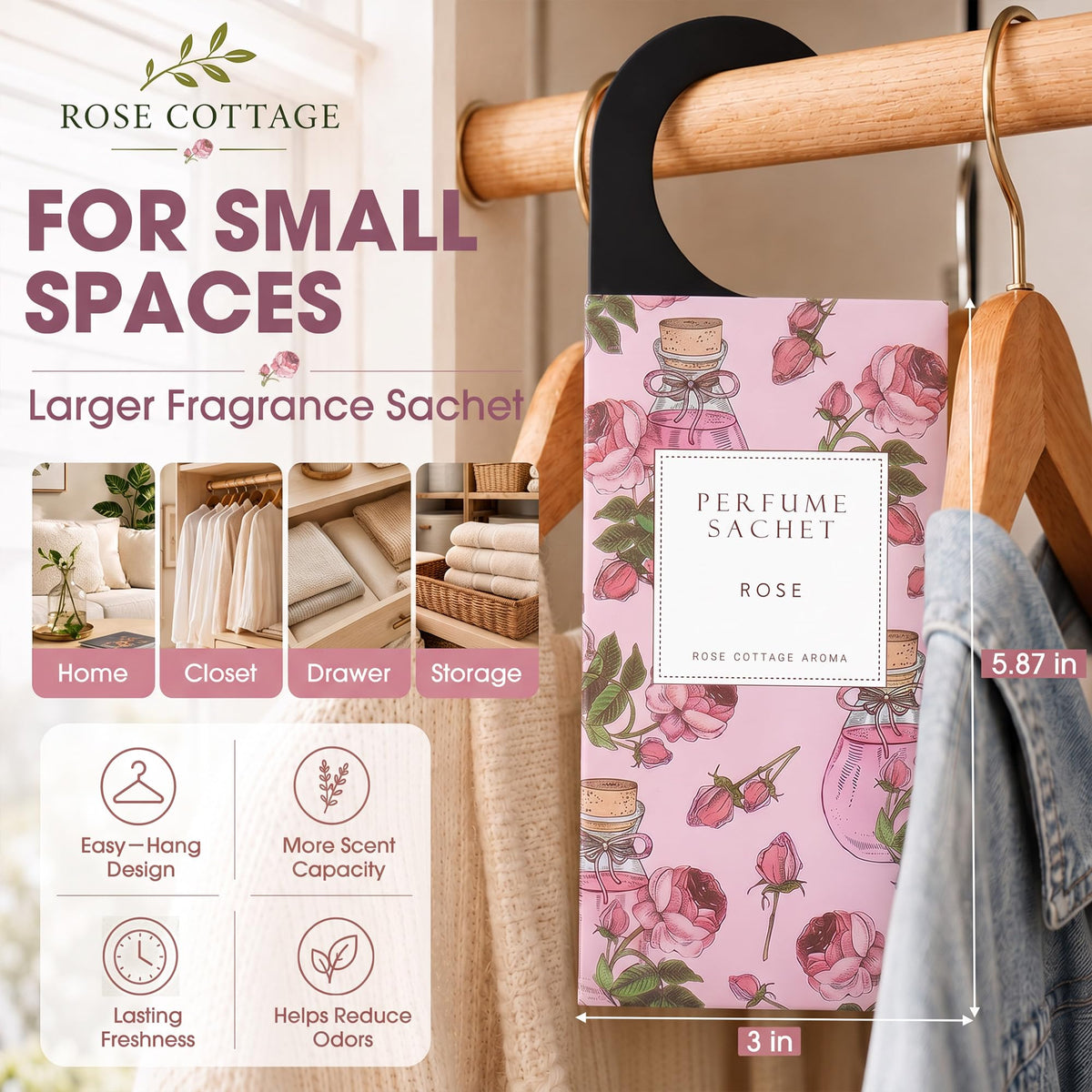 Large 12 Packs Rose Hanging Scented Sachets Long (12 Count)