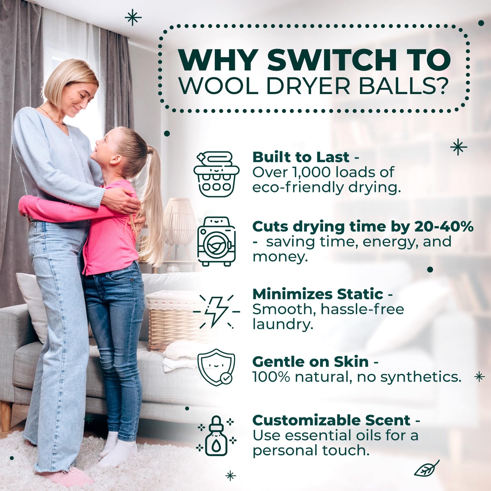 Chemical Free & Baby Safe! Reusable Wool Dryer Balls XL 6 (6 Count)