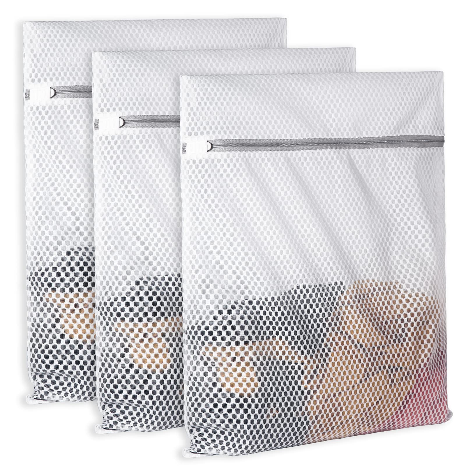 3Pcs Durable Honeycomb Mesh Laundry Bags for Delicates 125gsm Net Fabric Durable and Reusable Delicate Wash Bag (3 Count)