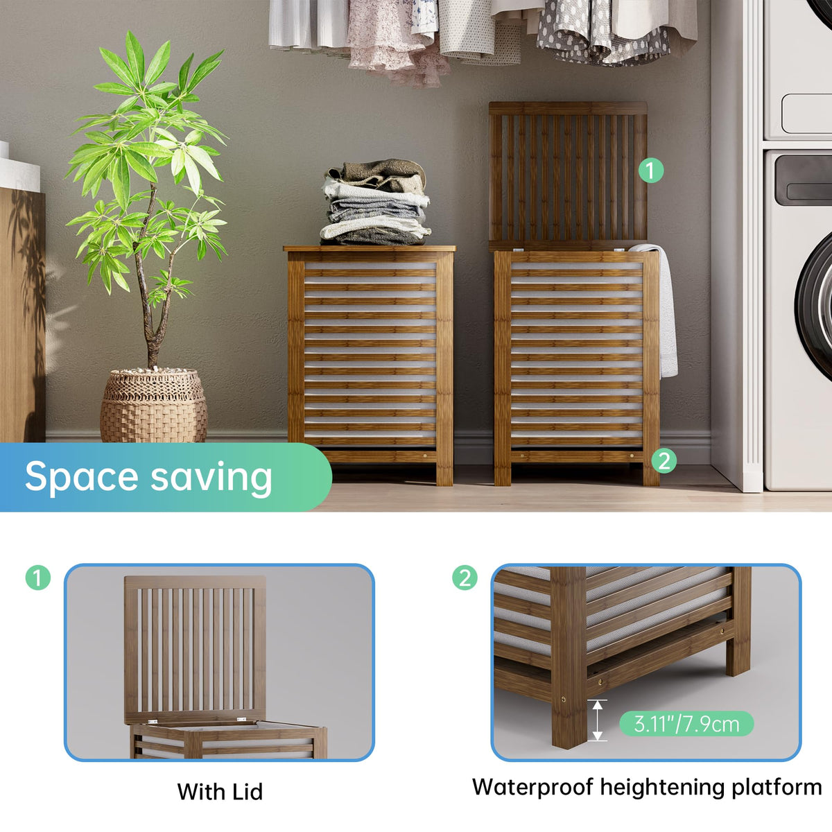 Double Laundry Hamper with Lid