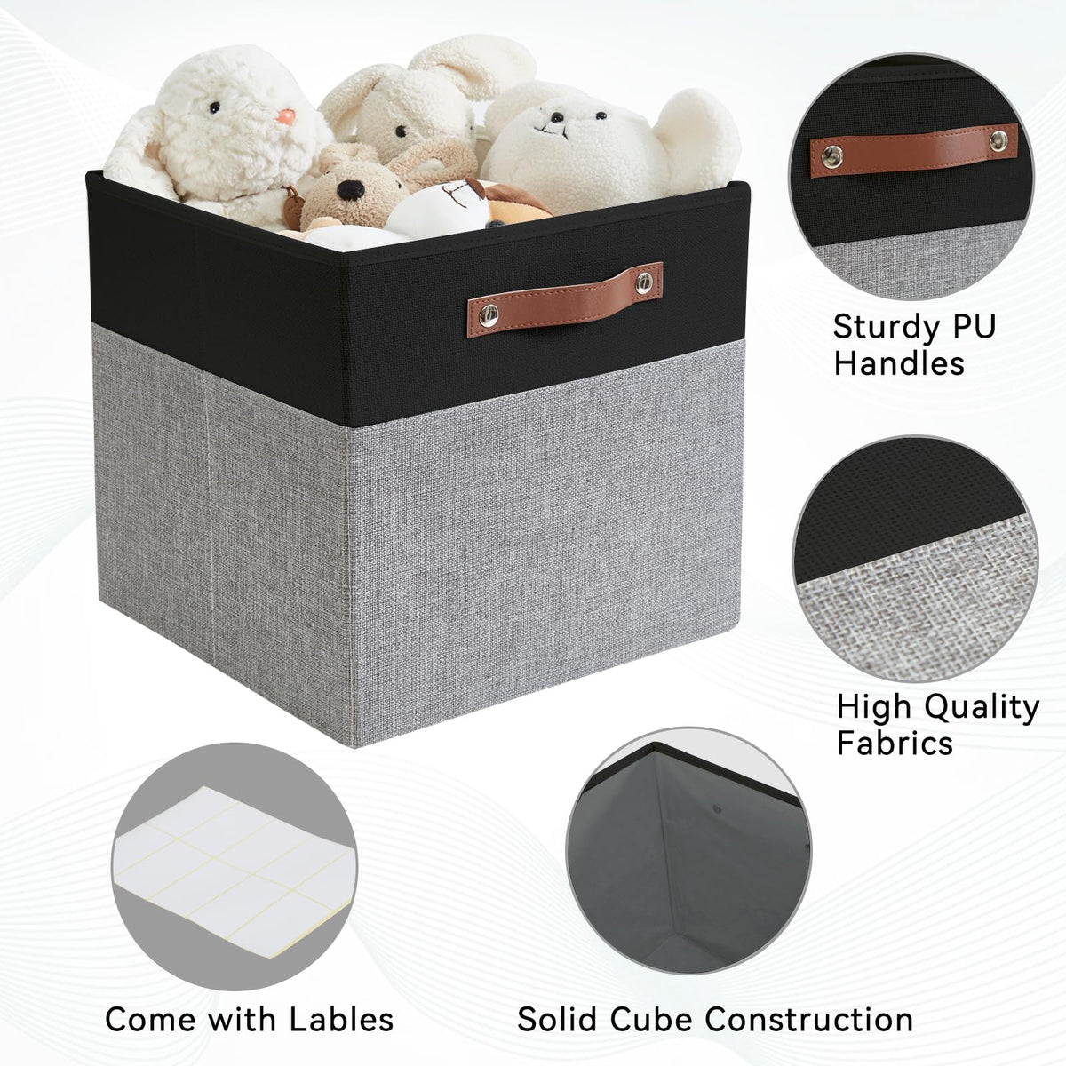 Collapsible Fabric Storage Cube Bins with 2 Reinforced PU Handles (4 Count)