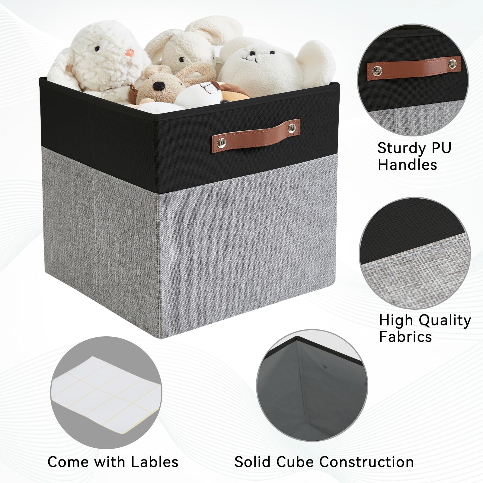 Collapsible Fabric Storage Cube Bins with 2 Reinforced PU Handles (4 Count)