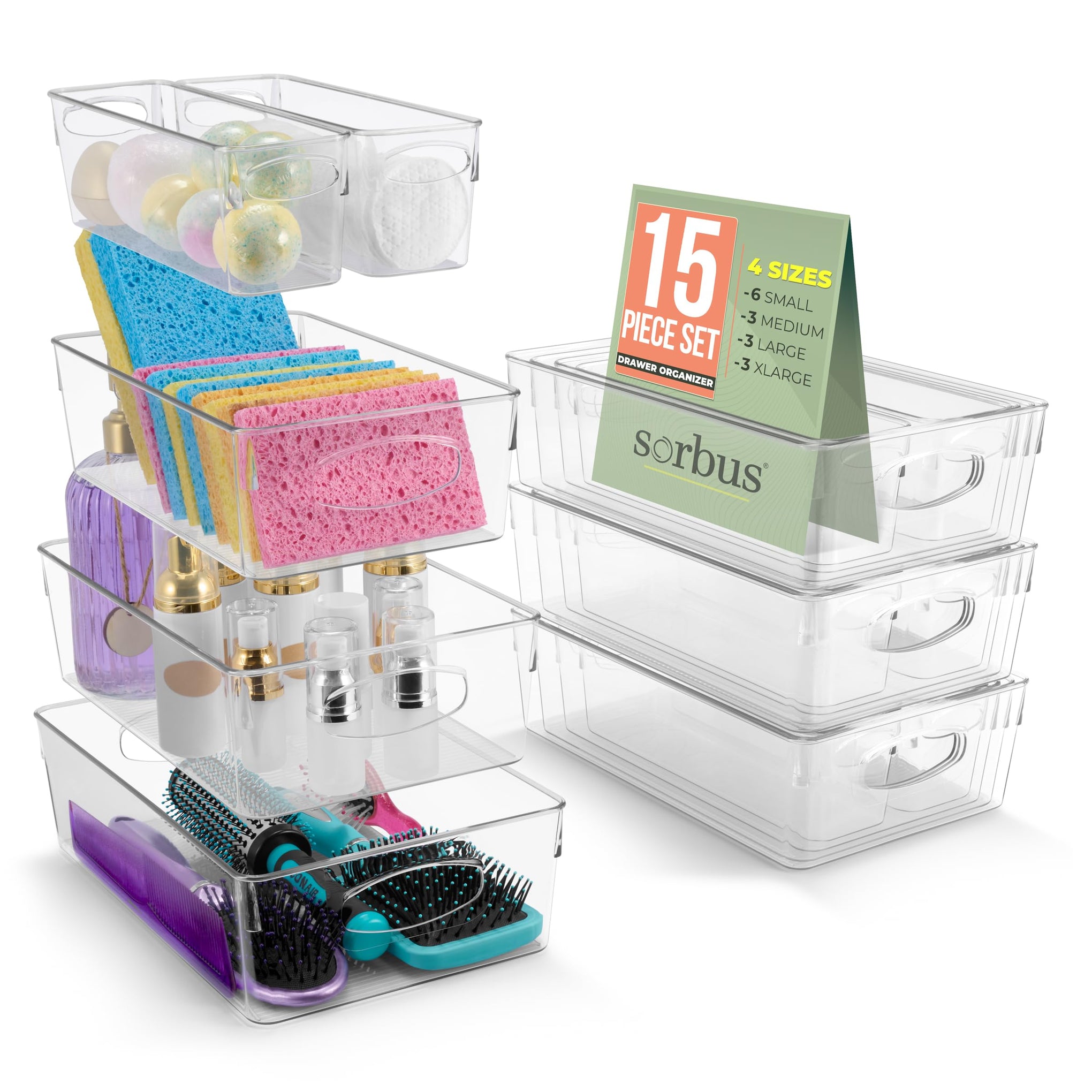Clear Plastic Storage Bins for Organizing (15 Count)