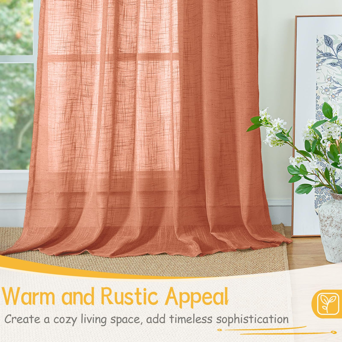 Small Linen Semi Sheer Curtains 24 Inch Long for Cafe Kitchen Window (2 Count)