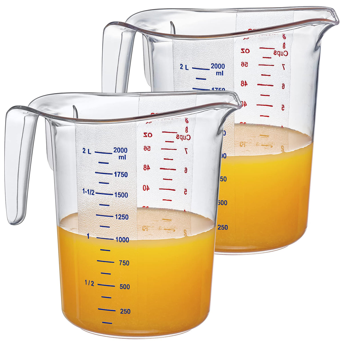 Melissa - 64-Ounce Plastic Measuring Pitcher (2-Pack), 8-Cup (2-Quart) Food-Grade Measuring Jug, Unbreakable, Stackable, Dishwasher-Safe, Great for Oil, Vinegar, Flour, and More
