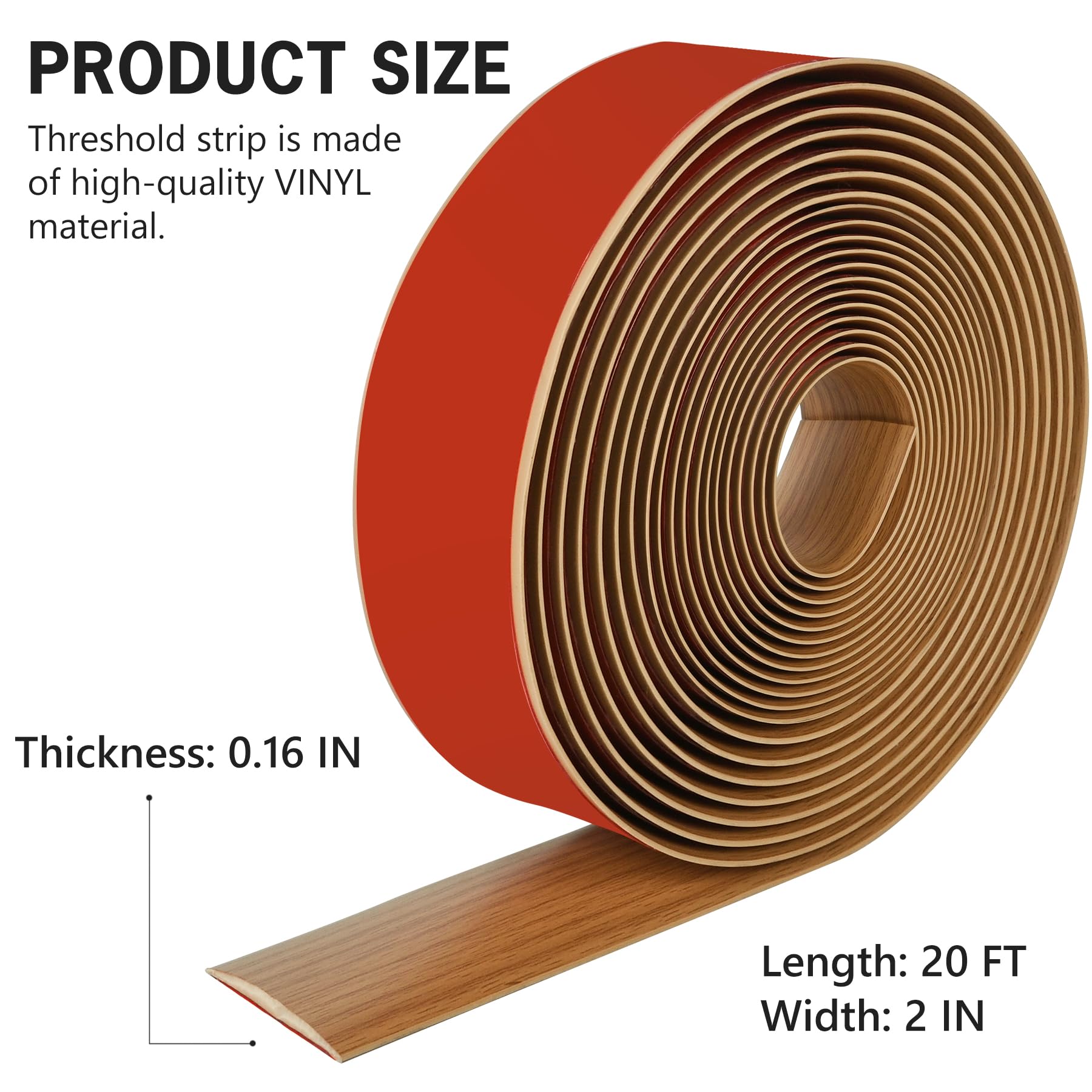 20Ft Floor Transition Strip Self Adhesive Vinyl Cover Floor Strip Flat Divider Transition Strip Wood Grain Design for Laminate Floor Gaps and Doorway Transitions