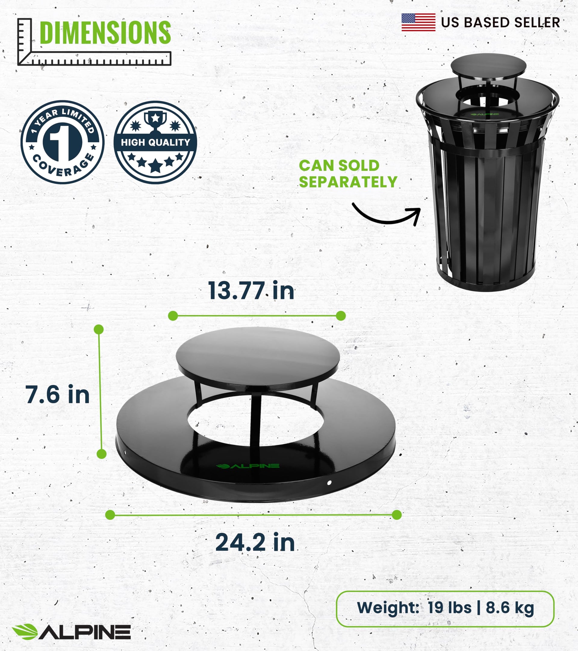 Trash can Lid for Alpine Commercial Outdoor Trash Can