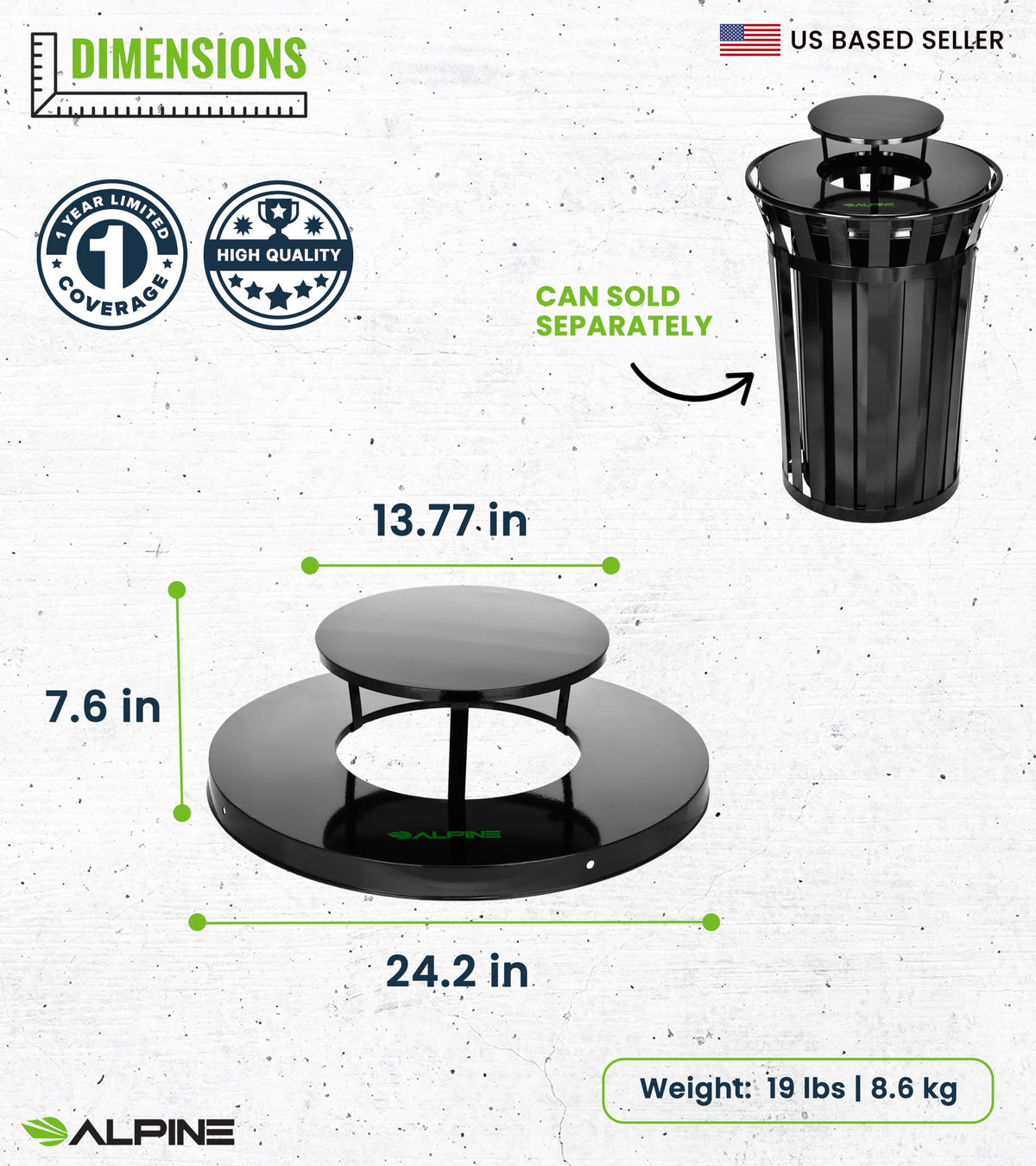 Trash can Lid for Alpine Commercial Outdoor Trash Can