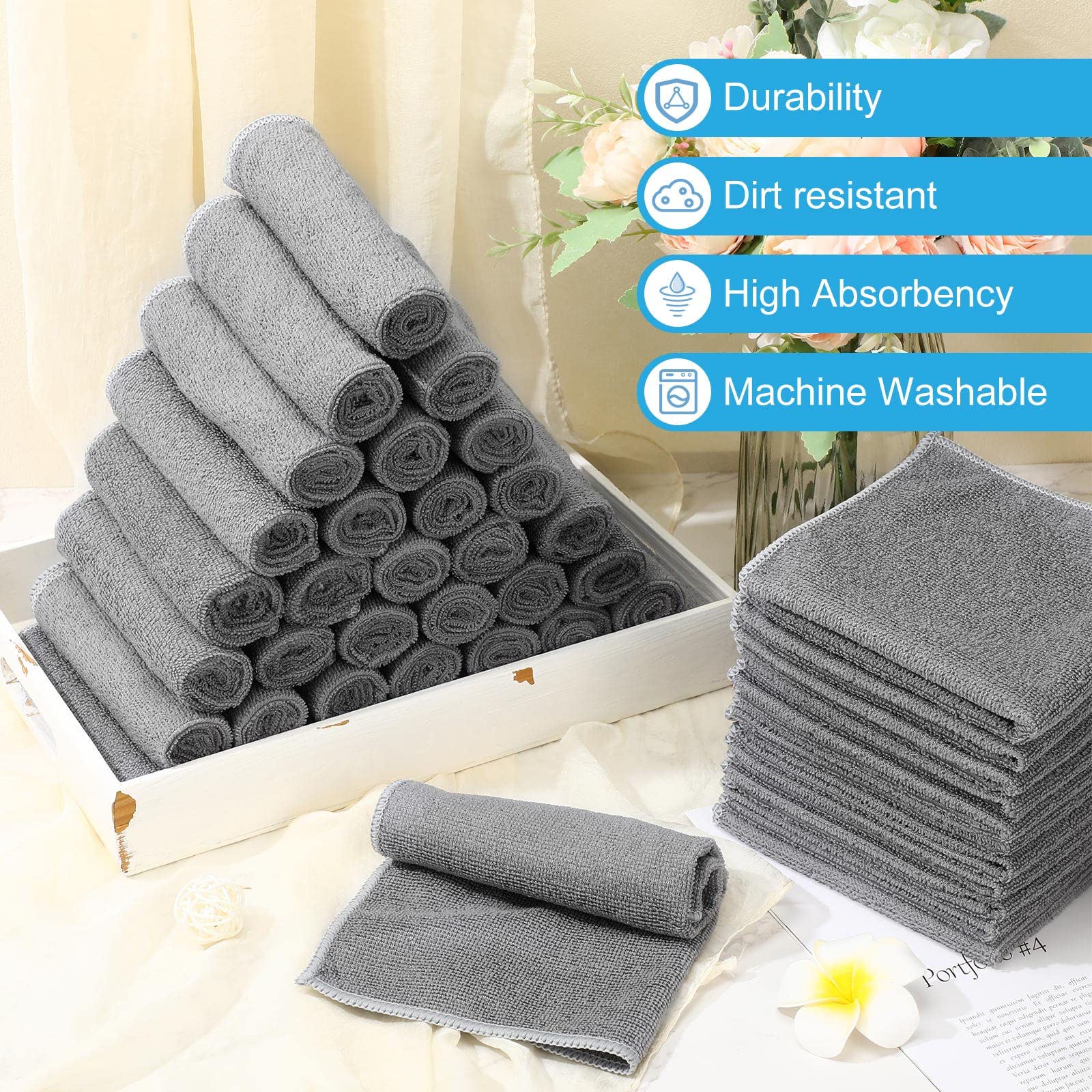 100 Pack 12'' x 12'' Microfiber Cleaning Cloths Reusable Cleaning Rags Bulk Microfiber Towels Softer Highly Absorbent Washcloths for House Kitchen Car Window