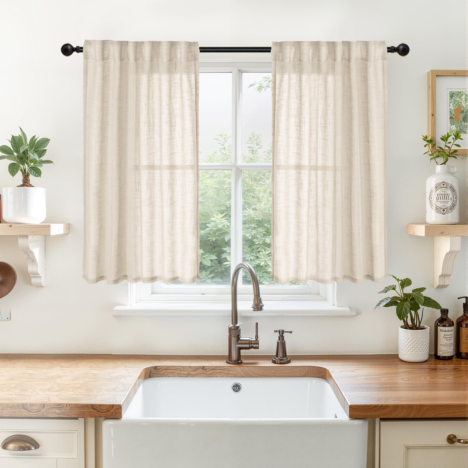 Oatmeal Linen Semi Sheer Curtains 34X48 Inch Long 2 Panels Set (2 Count)