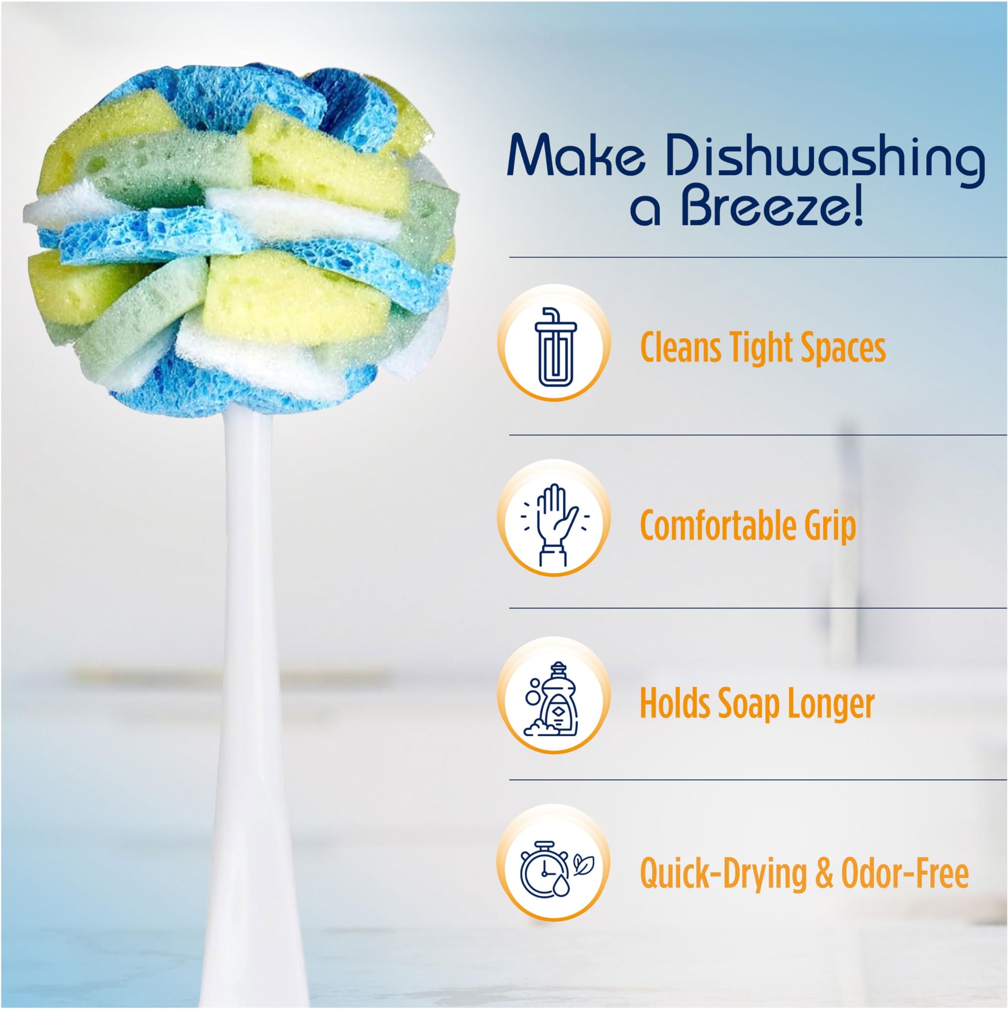 Dish SpongeWand Plus Tri Surface Scrubbing Sponge with Cello Foam Scour Sponge Petals (6 Count)