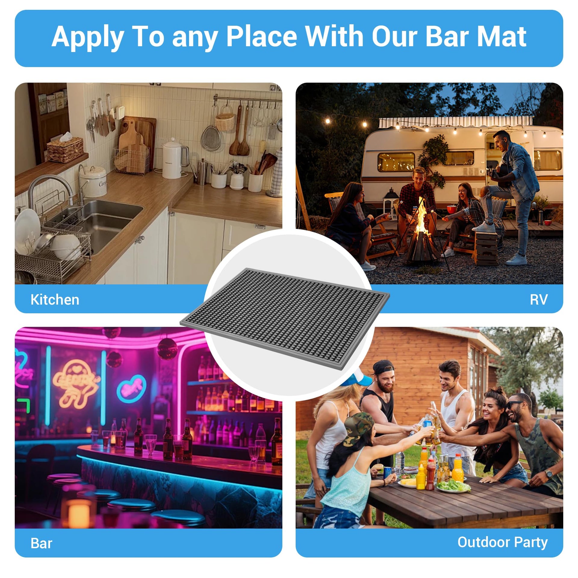 Bar Mat Premium 18"X12" Rubber Bar Mats for Countertop