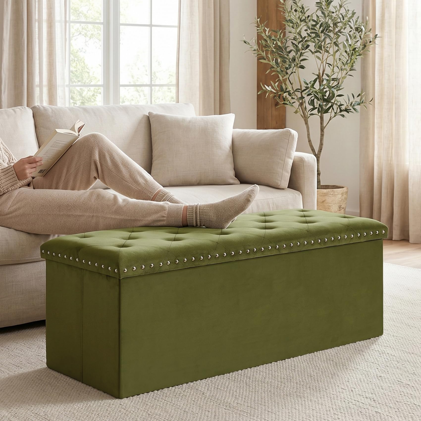 Velvet Storage Ottoman Bench