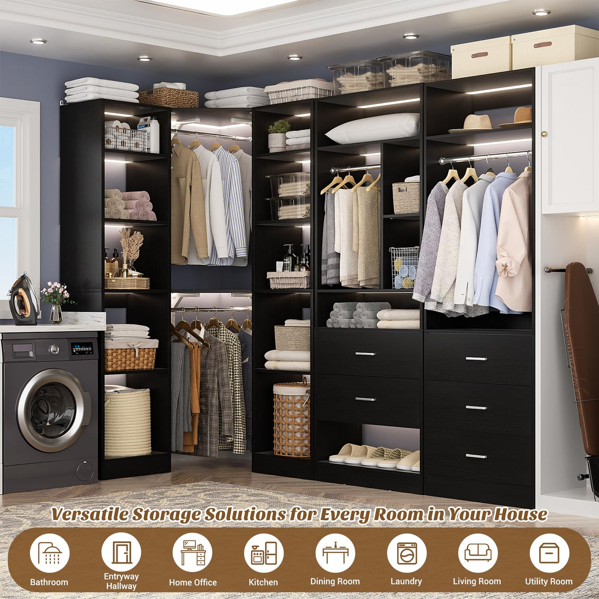Corner Closet System with 5 Drawers