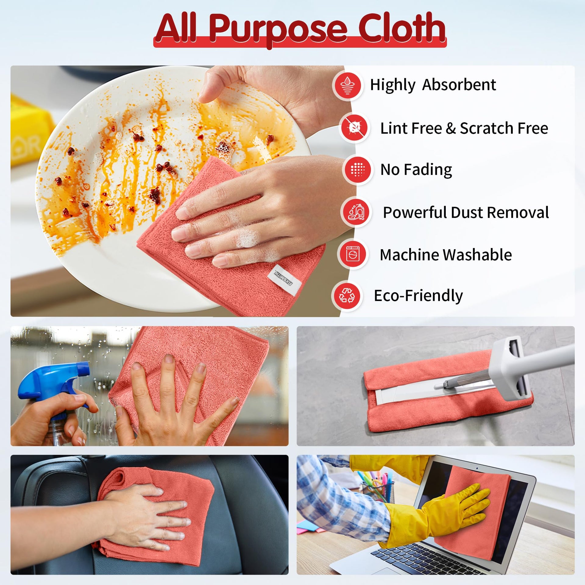 Red Microfiber Cleaning Cloth (12 Count)