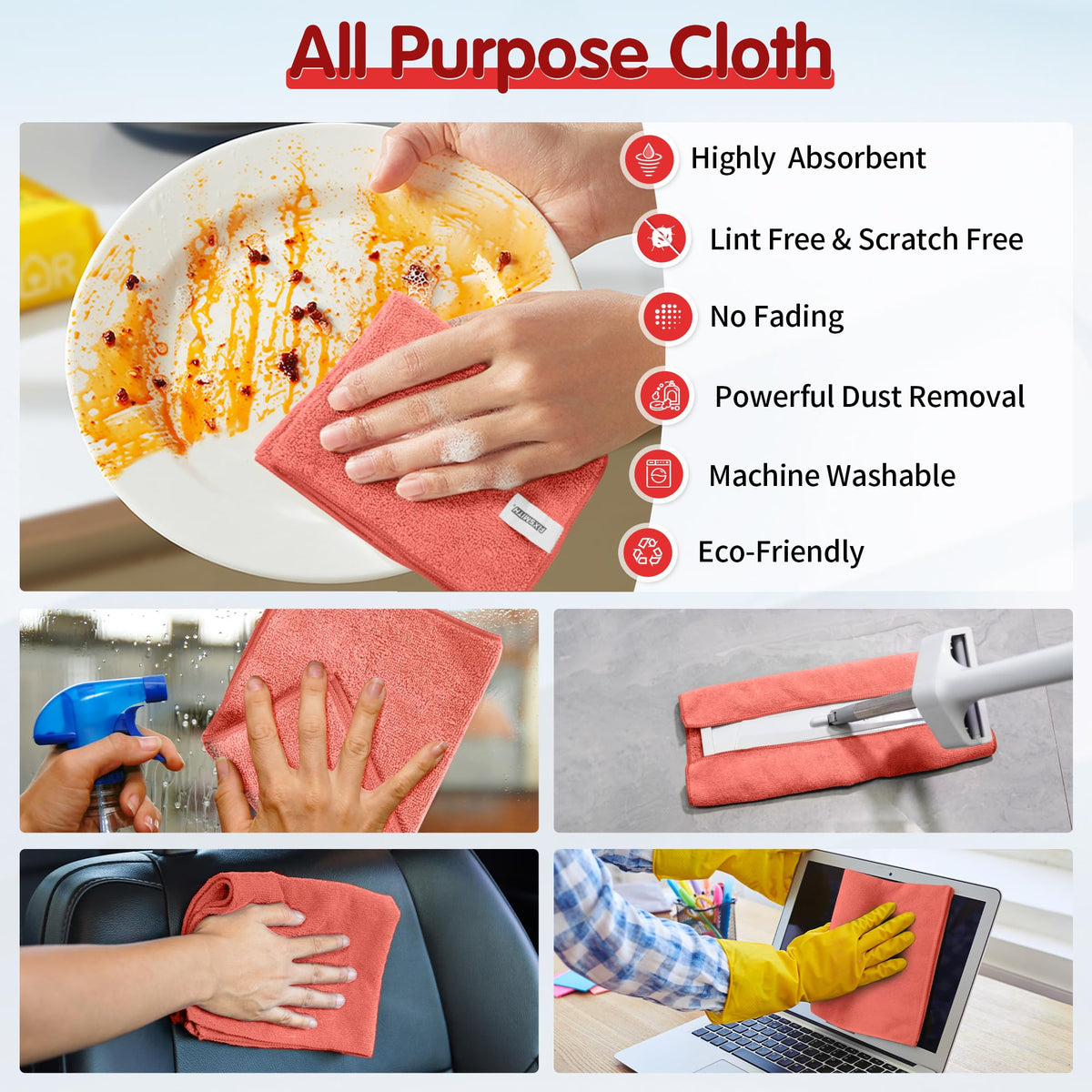 Red Microfiber Cleaning Cloth (12 Count)