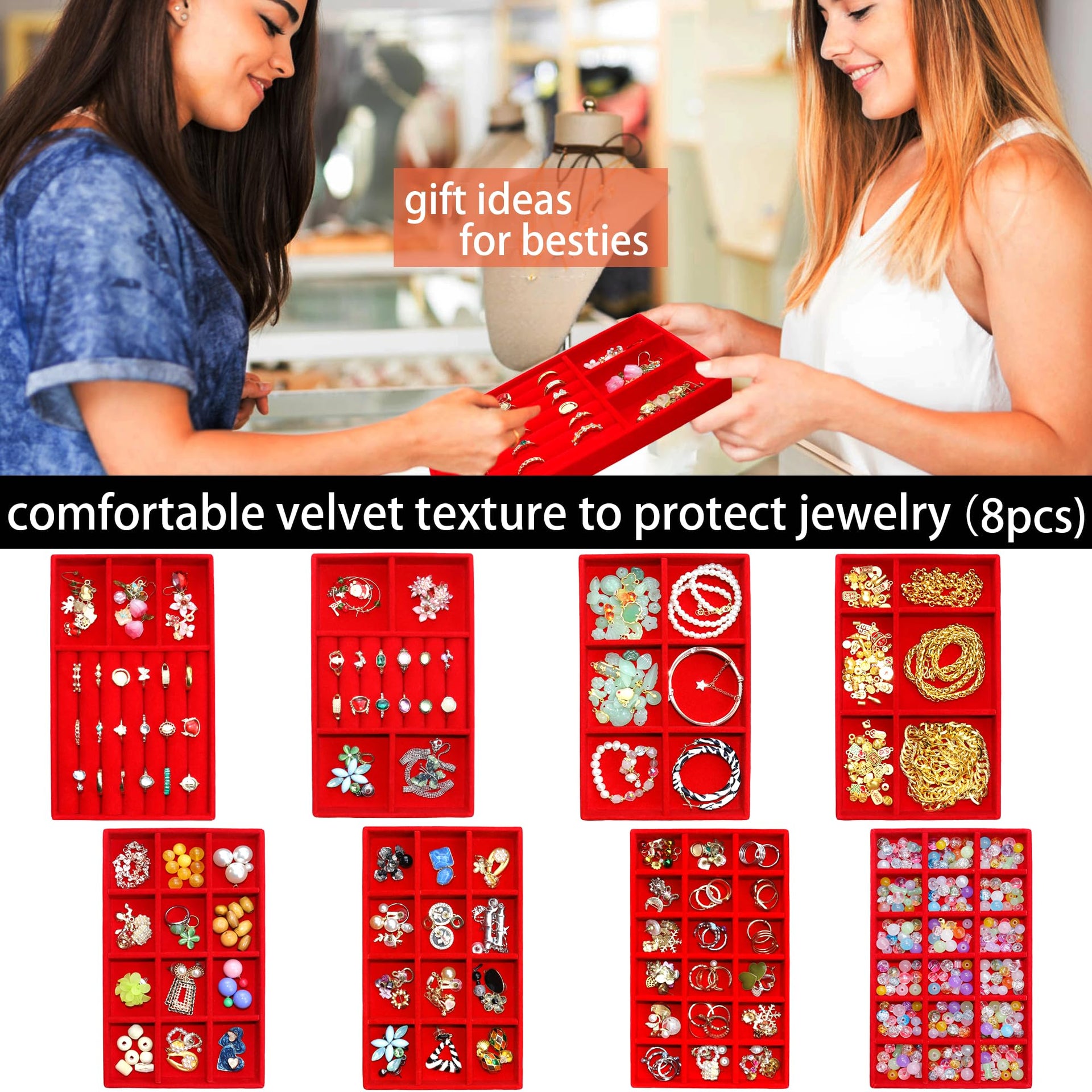 Earring Organizer Stackable Jewelry Storage Box Jewelry Drawer Organizer Removable Display Tray Organizer for Necklace Earring Ring (8 Count)