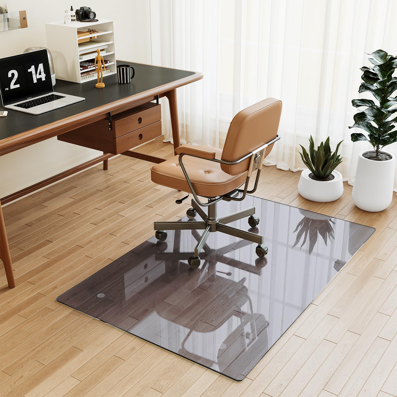 Tempered Glass] 30" x 48" Glass Office Chair Mat for Carpet