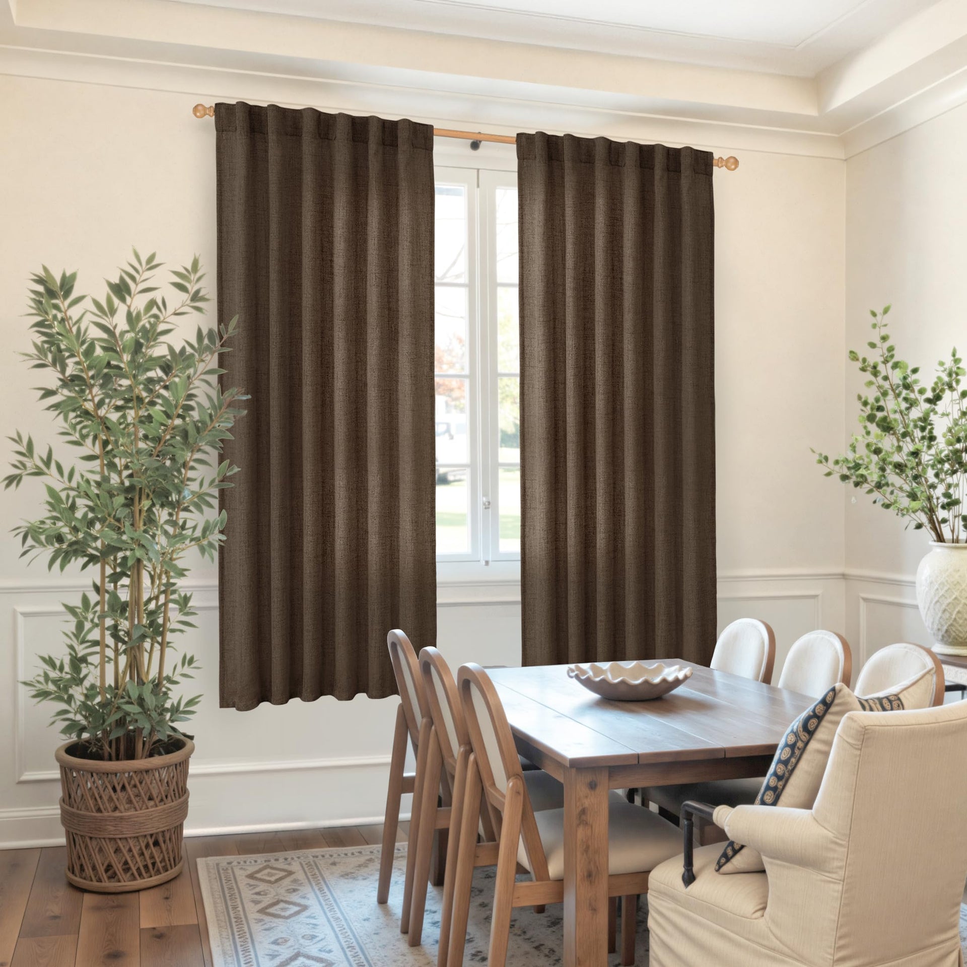 Brown Linen Curtains for Living Room 63 Inches Long (2 Count)