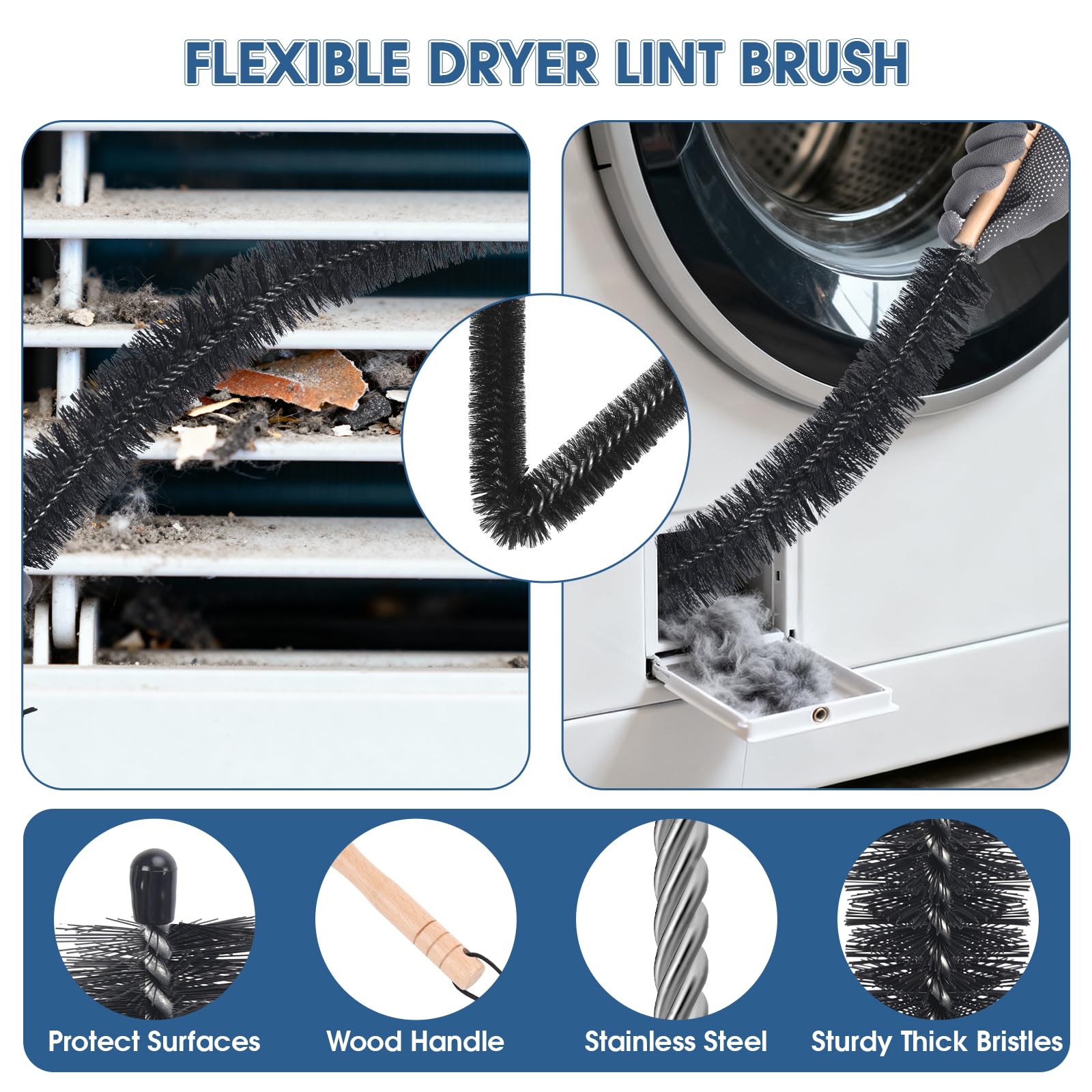 Universal Dryer Vent Cleaner Kit Compatible with Most Vacuum Cleaner Include Vacuum Hose Attachment Accessories Brush Lint Act Brush