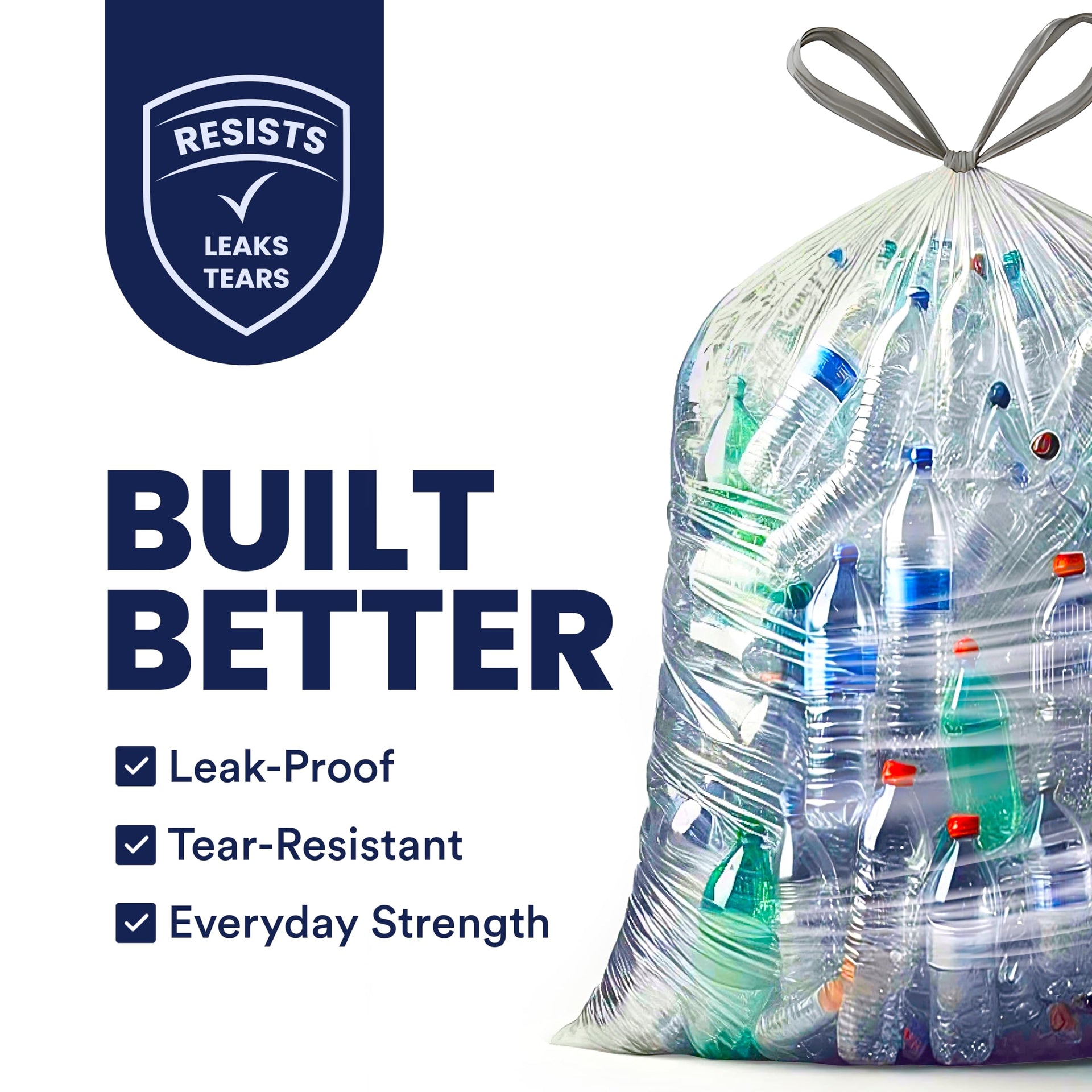 32 33 Gallon Recycling Bags │ 0.9 Mil │ Clear Drawstring Garbage Can Liners │ 33" x 38" (100 Count)