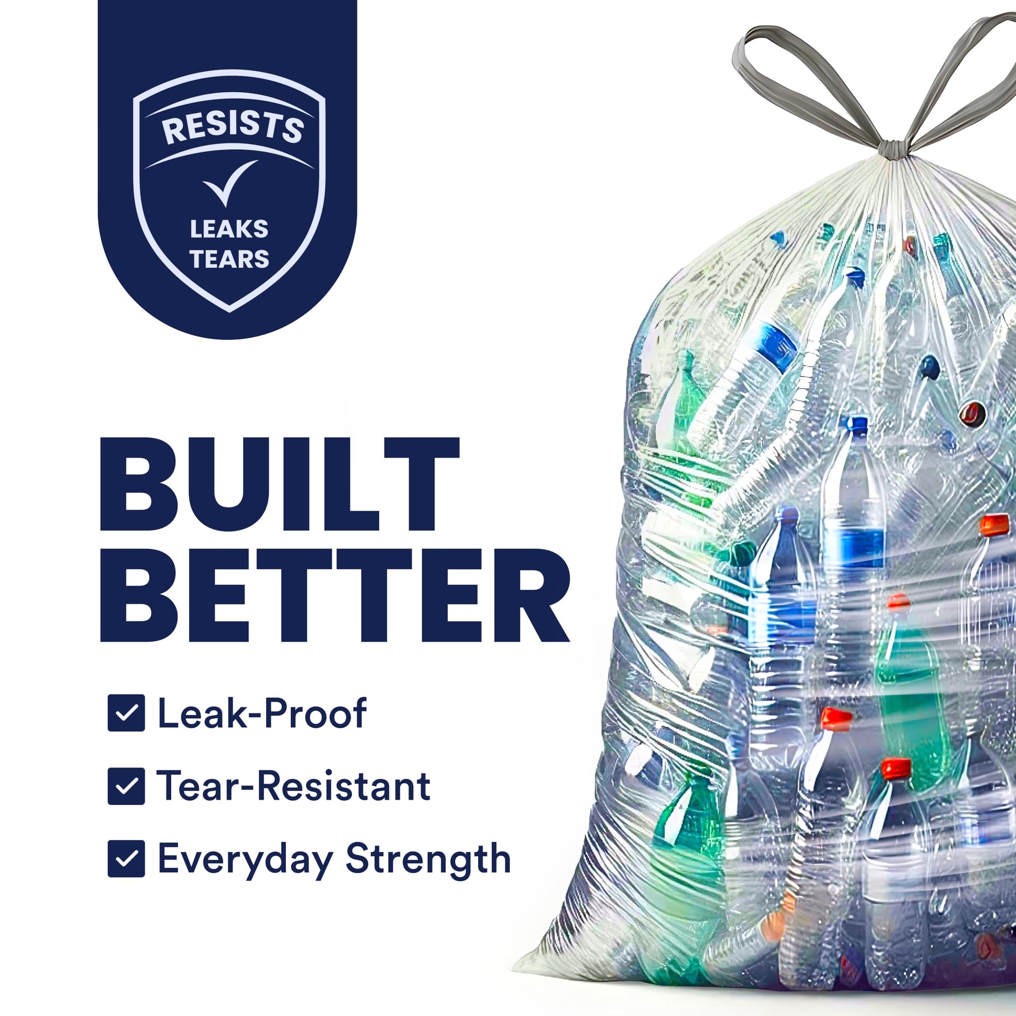 32 33 Gallon Recycling Bags │ 0.9 Mil │ Clear Drawstring Garbage Can Liners │ 33" x 38" (100 Count)