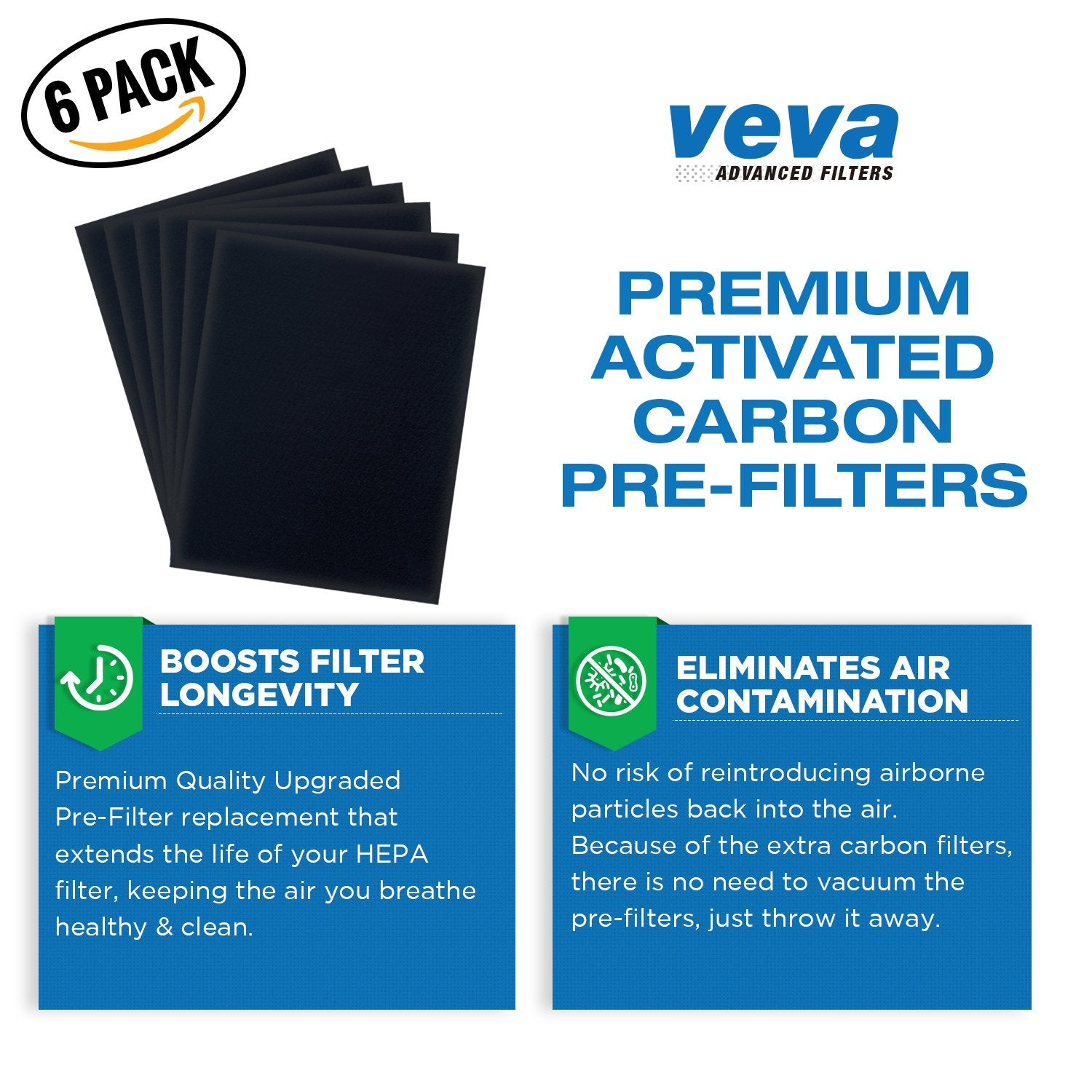Premium 2 HEPA Replacement Filters and 6 Activated Carbon Pre Filters for Blueair 200