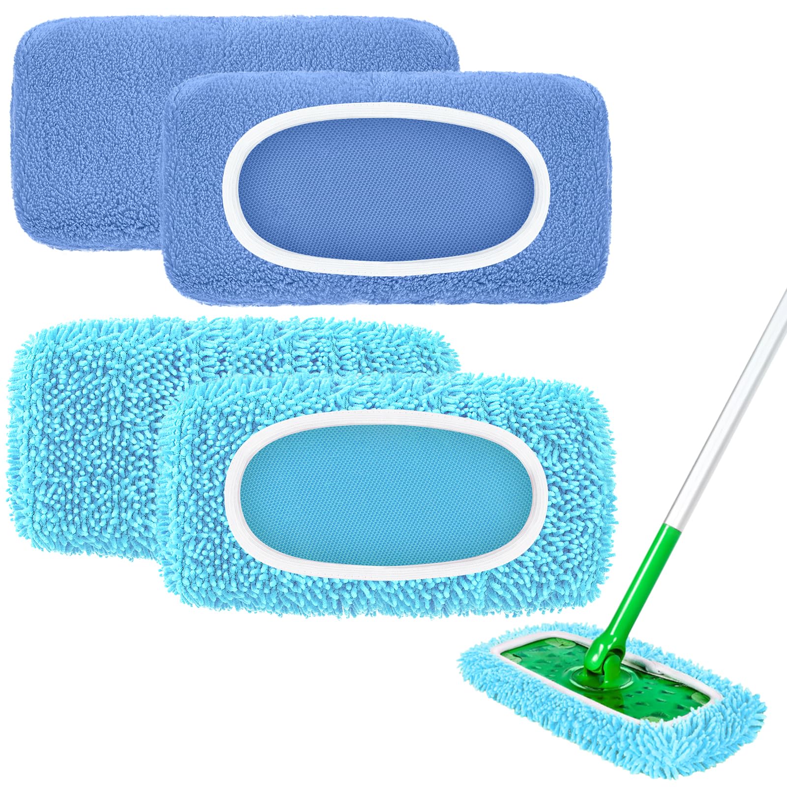 4 Pack Blue Reusable Mop Pads Fit for Swiffer Sweeper (4 Count)