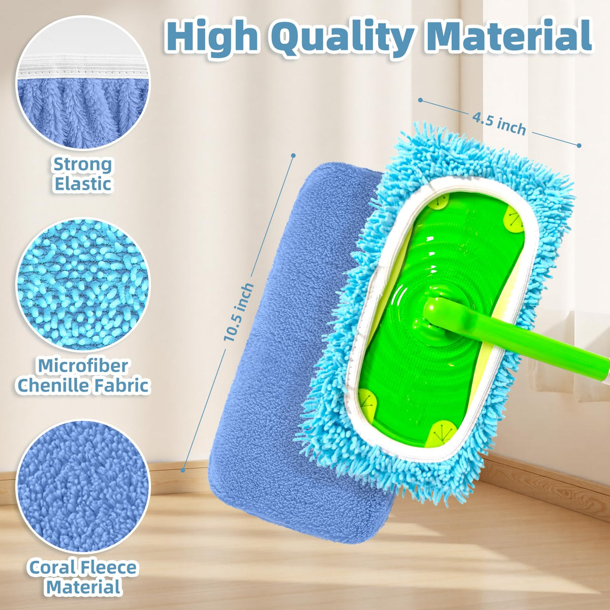 4 Pack Blue Reusable Mop Pads Fit for Swiffer Sweeper (4 Count)