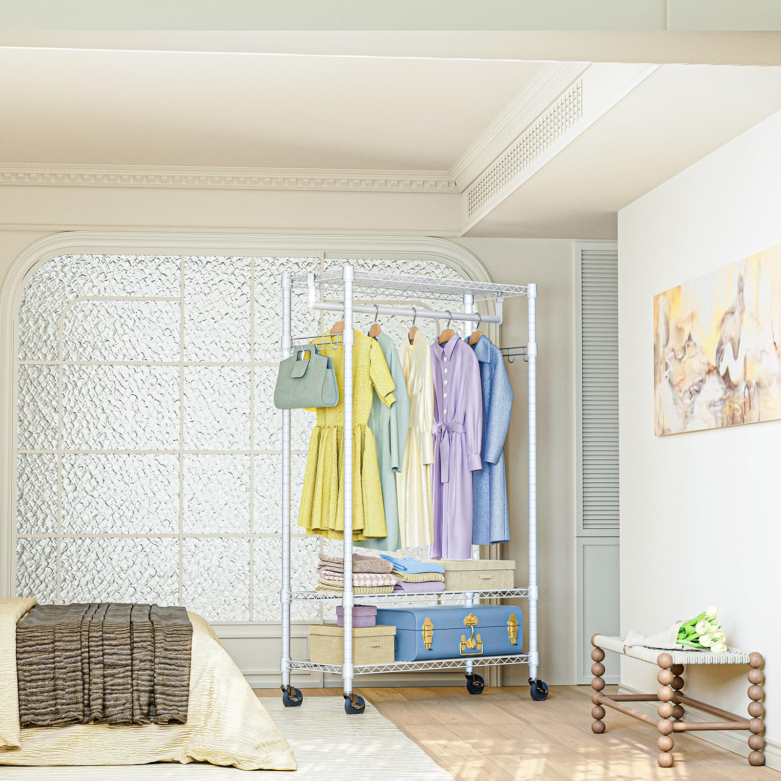 Heavy Duty Rolling Garment Rack Wire Clothes Rack for Hanging Clothes