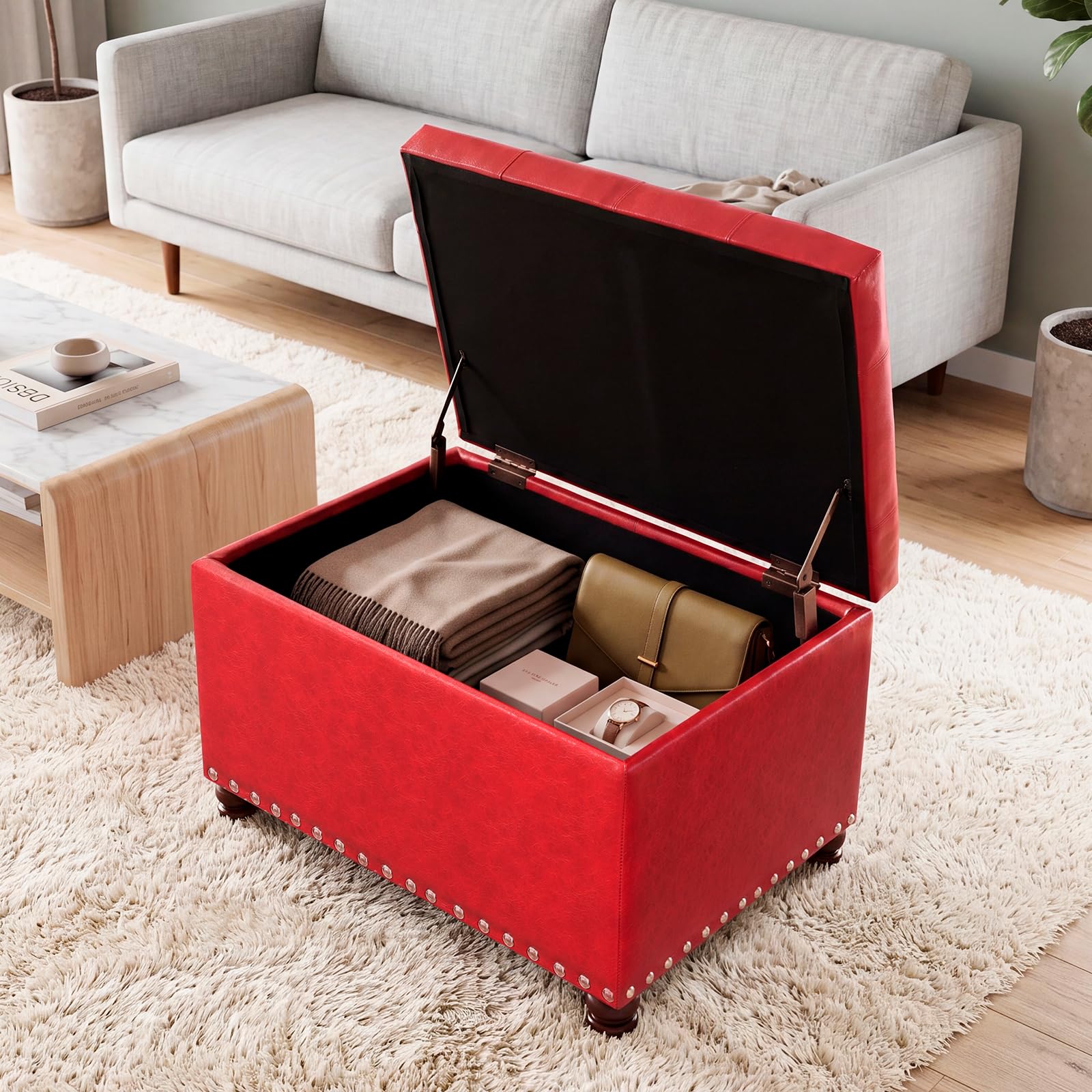 Leather Storage Ottoman