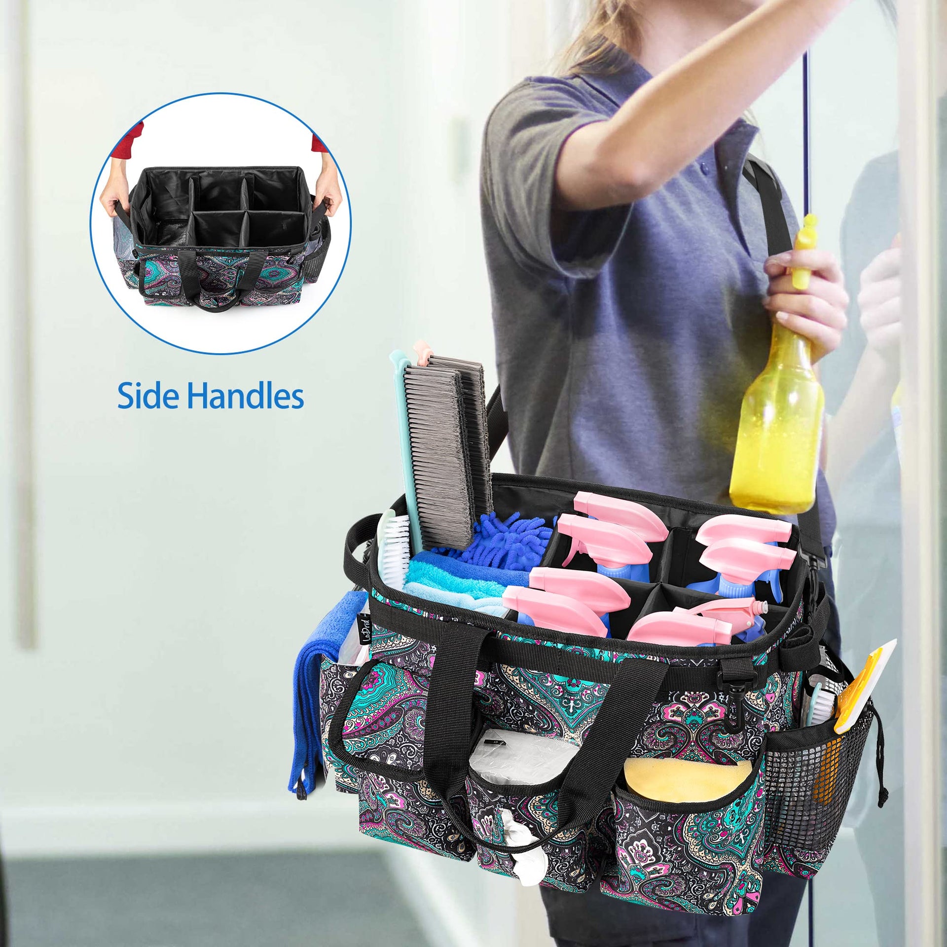 Large Wearable Cleaning Caddy Bag with Detachable Divider