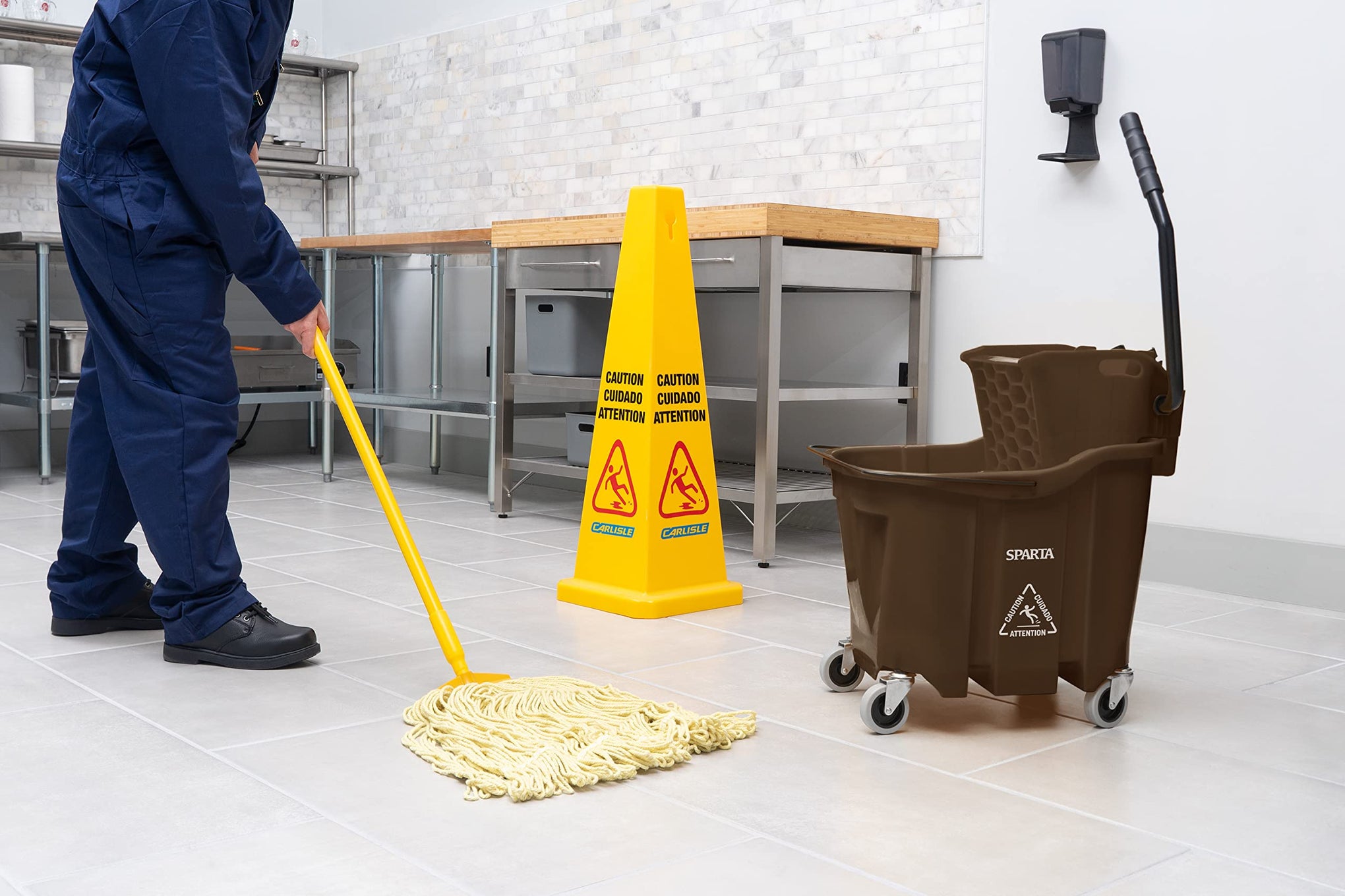 Carlisle FoodService Products Omnifit Mop Bucket with Side Press Wringer for Floor Cleaning