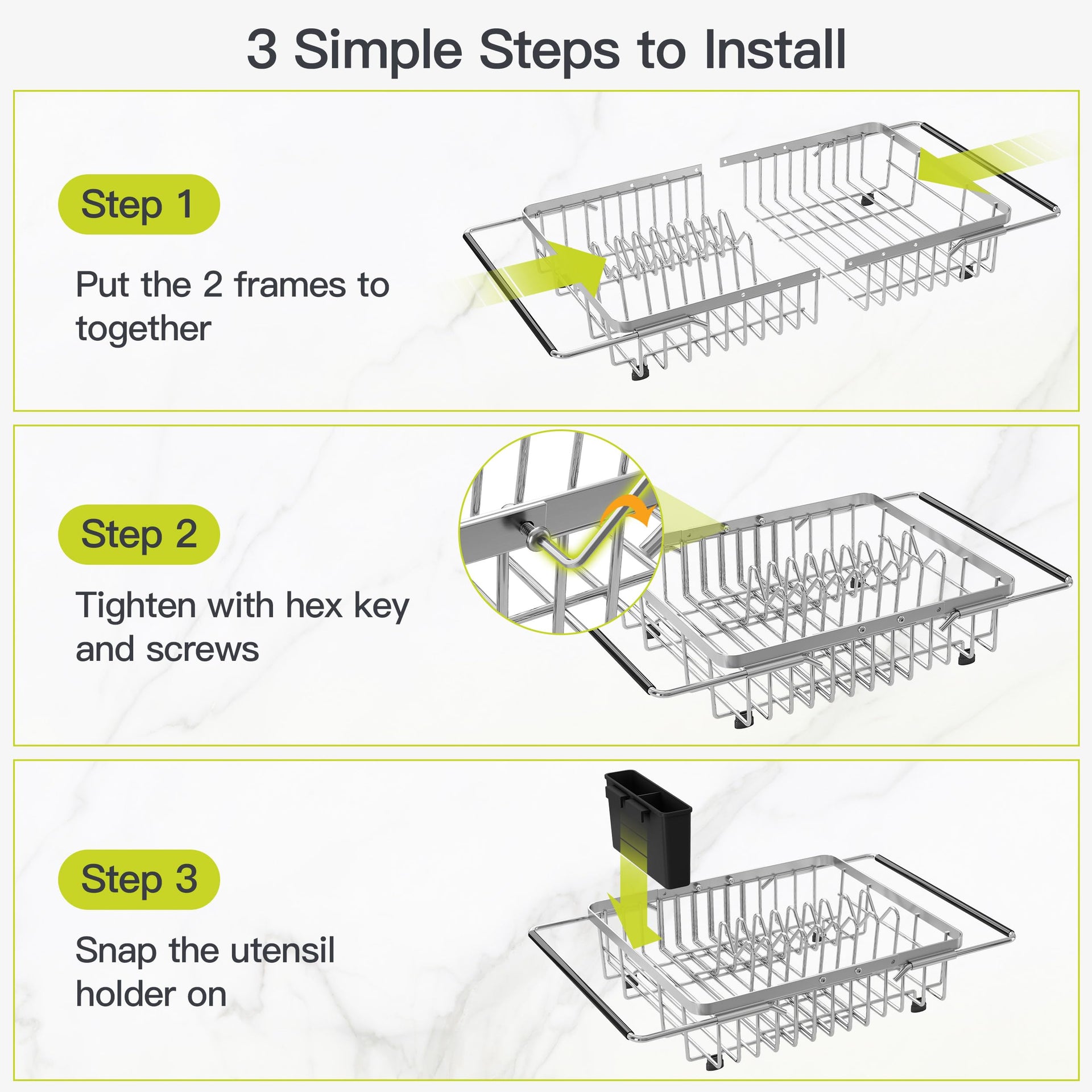 Expandable Dish Drying Rack Over the Sink with Utensil Holder