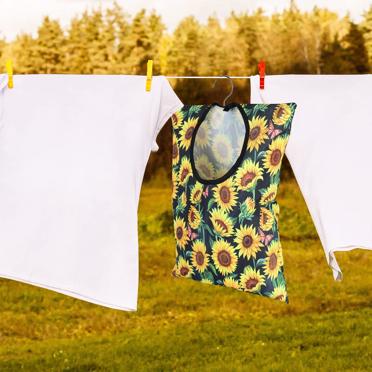 2 Pcs Sunflower Clothes Pin Bag Clothespin Bag Holder Clothespin Holder 15 X 11 Inch Clothes Pin Hanging Bag Clothespin Bag for Clothesline Outdoor Outside Wardrobe and Laundry Room (2 Count)
